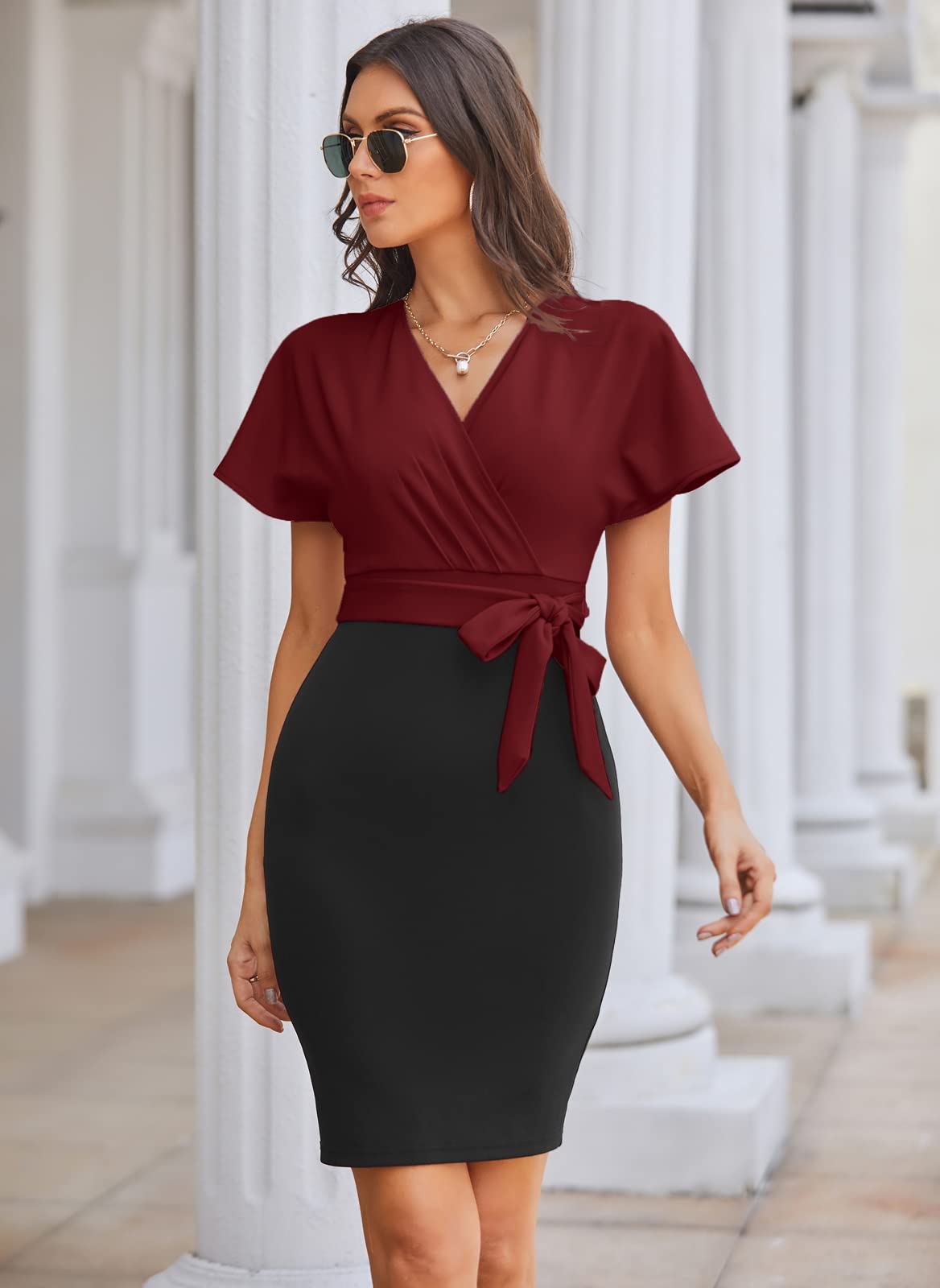 GRACE KARIN Women's Professional Pencil Dress - Short Sleeve Business Office Dress for Wedding Guest, Cocktail Party & Work | Slim Fit Formal Dress for Women | Perfect for Business Meetings, Office Wear & Special Occasions