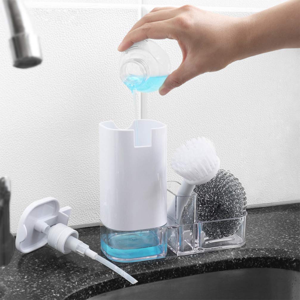 Hemoton Kitchen Sink Brush Set with Holder - Scrubbers & Steel Handle for Dish Washing & Cleaning