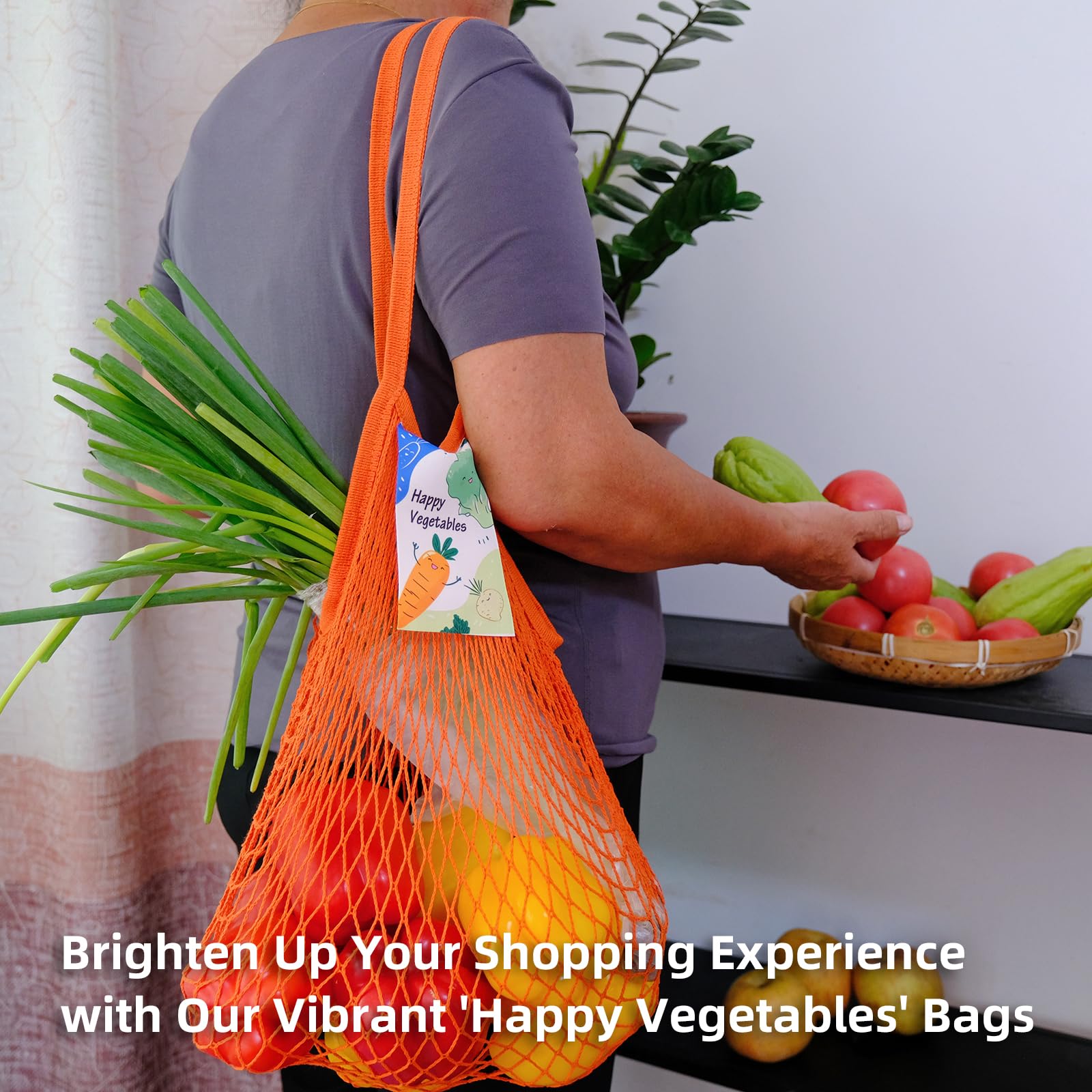 **Reusable Mesh Grocery Bags for Vegetables & Fruits - 2 Pack Washable Cotton Net Produce Bags with Long Handles - Eco-Friendly Shopping Totes for Onions, Organics & Farmers Market**    *(Perfect for Grocery Shopping, Farmers Markets, Zero-Waste Lifestyle & Bulk Food Storage)*
