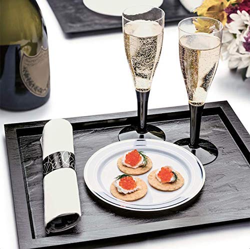 Divine White Plastic Plates with Silver Rim - 10 Inch Disposable Dinner Plates (Pack of 240) - Perfect for Weddings, Parties, and Special Events