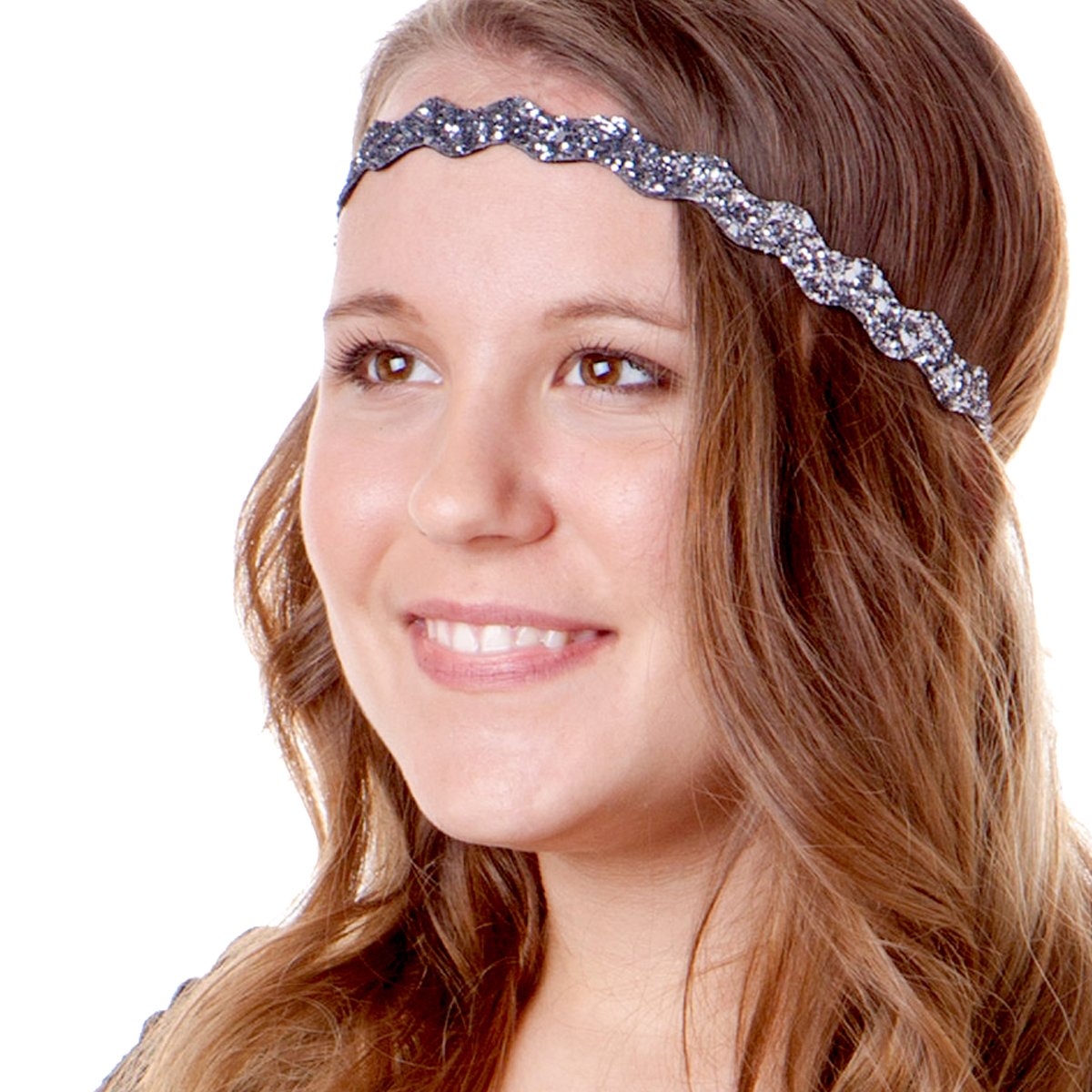 Hipsy Adjustable No Slip Bling Glitter & Fashion Printed Headbands for Women, Girls & Teens - Mixed 5-Pack (Grey Multi) - Perfect for Sports, Workouts, Yoga, School and Everyday Fashion Accessories