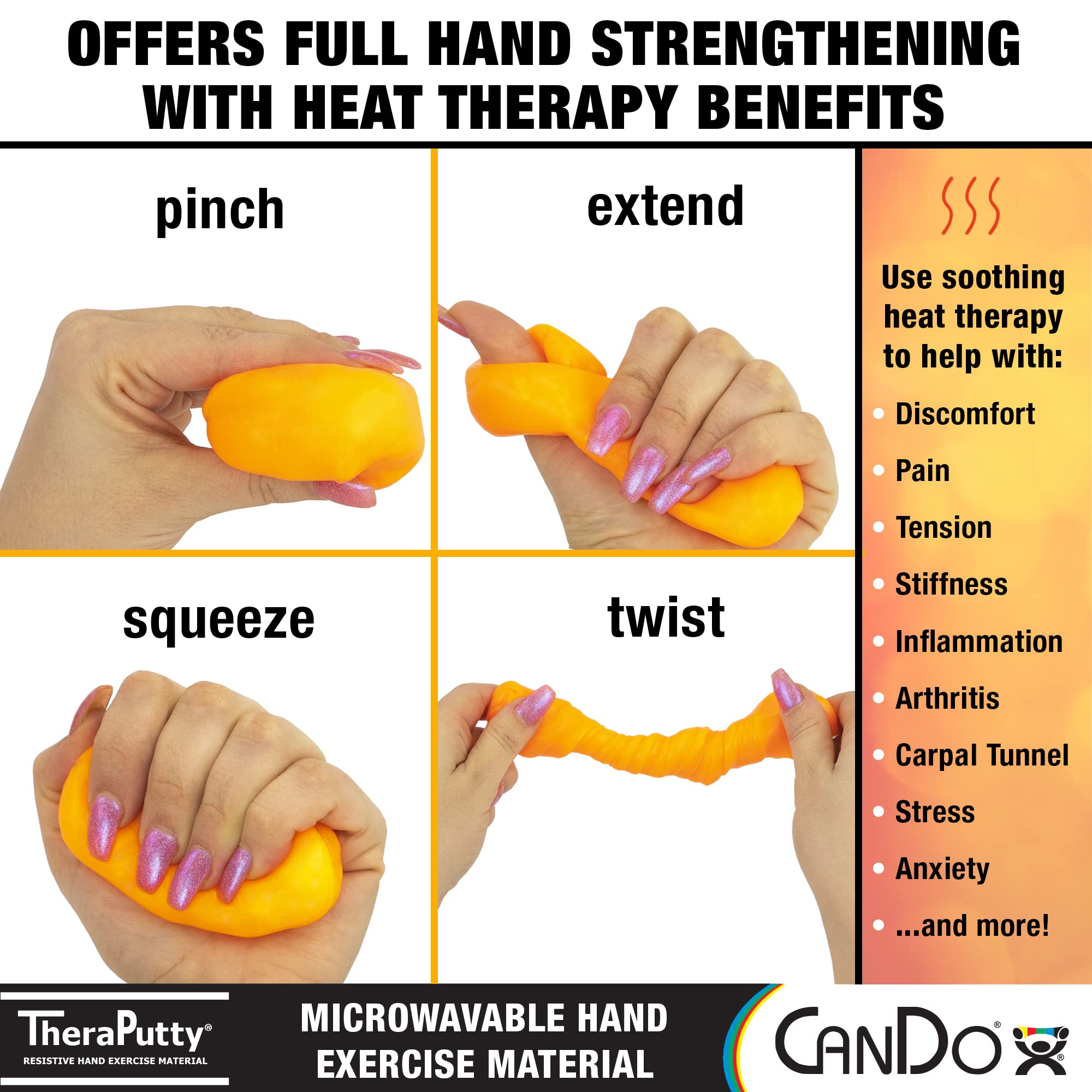 CanDo Microwavable TheraPutty Exercise Material - Soft Therapeutic Putty for Hand Therapy, Stress Relief & Rehabilitation (Orange, 2 oz) - Ideal for Arthritis, Carpal Tunnel & Post-Surgery Recovery