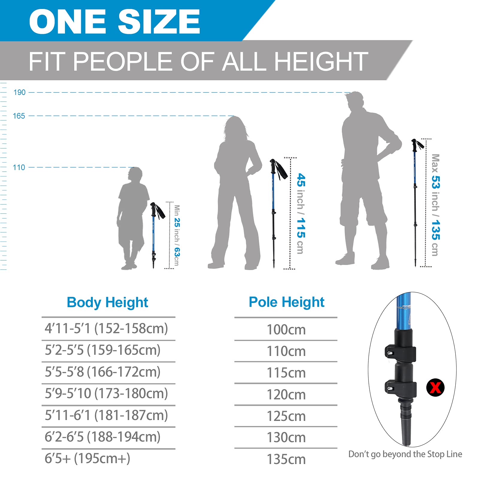 Adjustable Aluminum Trekking Poles for Hiking & Walking - Lightweight Quick-Lock Hiking Sticks with Ergonomic Handle, Padded Strap & Snow Baskets - Perfect for Mountain Trails, Backpacking & Snowy Terrain