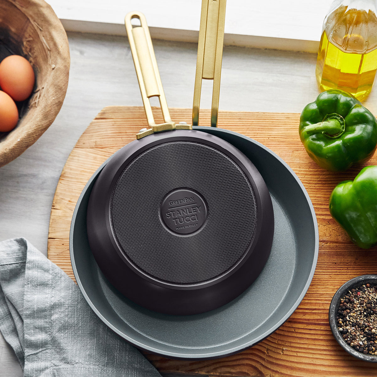 Stanley Tucci™ Ceramic Nonstick 8 & 10 Inch Fry Pan Set - PFOA Free Cookware for Healthy Cooking | Perfect for Sautéing, Frying & Everyday Meals
