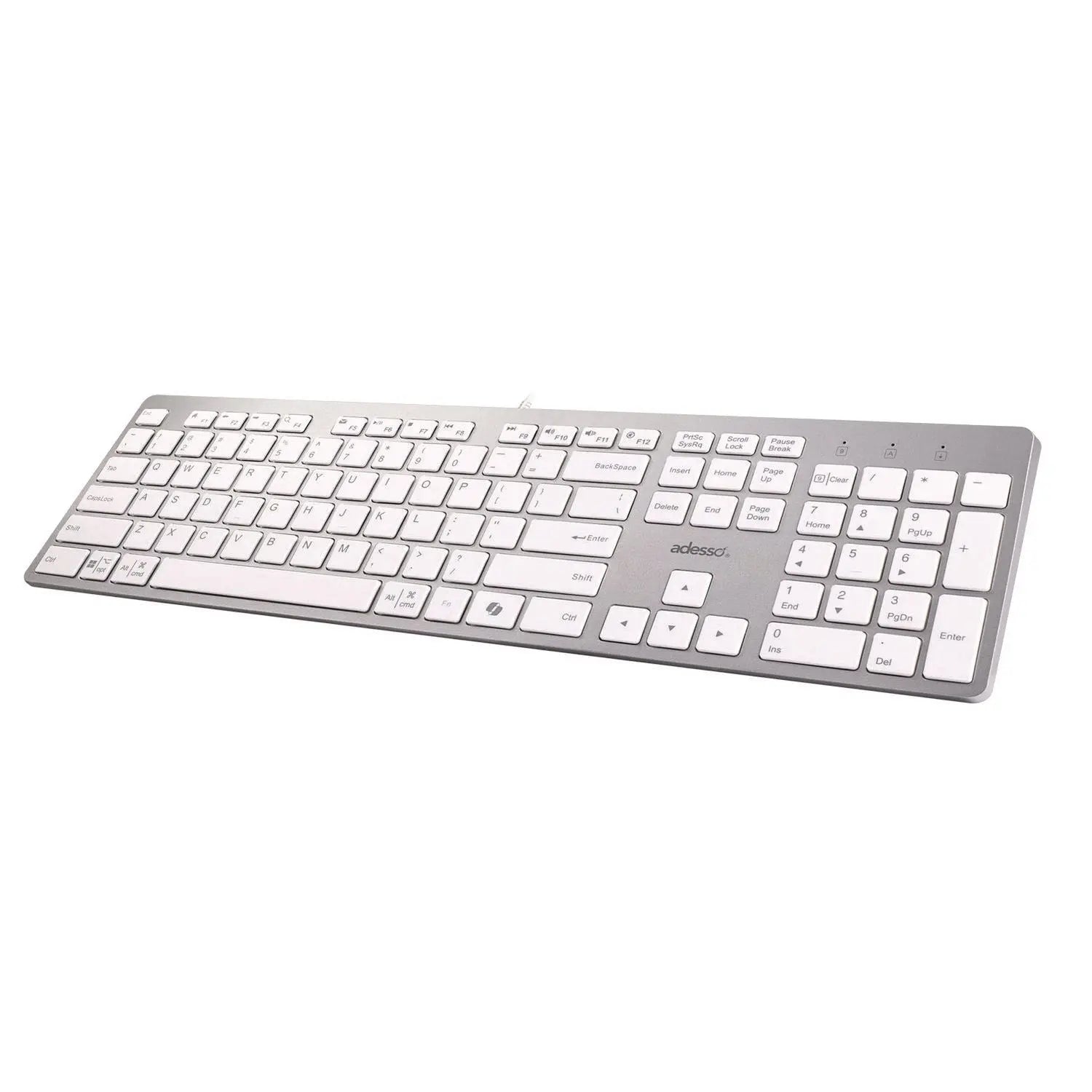 Adesso AKB 730UW Slim Wireless Keyboard - Silver & White Ergonomic Design for Home Office, Gaming, and Productivity | Compatible with Windows & Mac