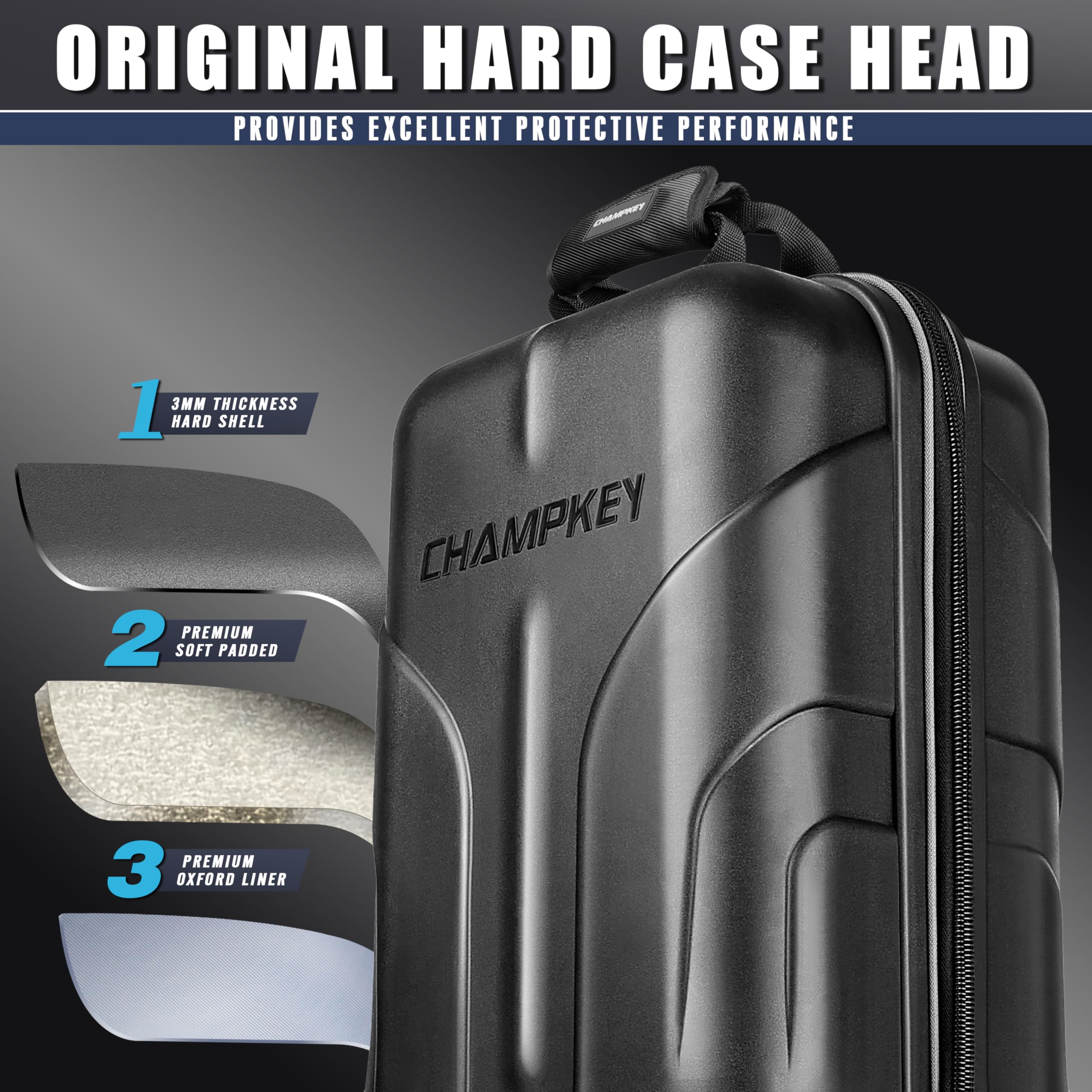 CHAMPKEY Premium Golf Travel Bag for Airlines - Hard Case Top with Oversized Wheels - Durable Oxford Fabric Golf Club Carrier - Gray Luggage for Air Travel & Golf Trips