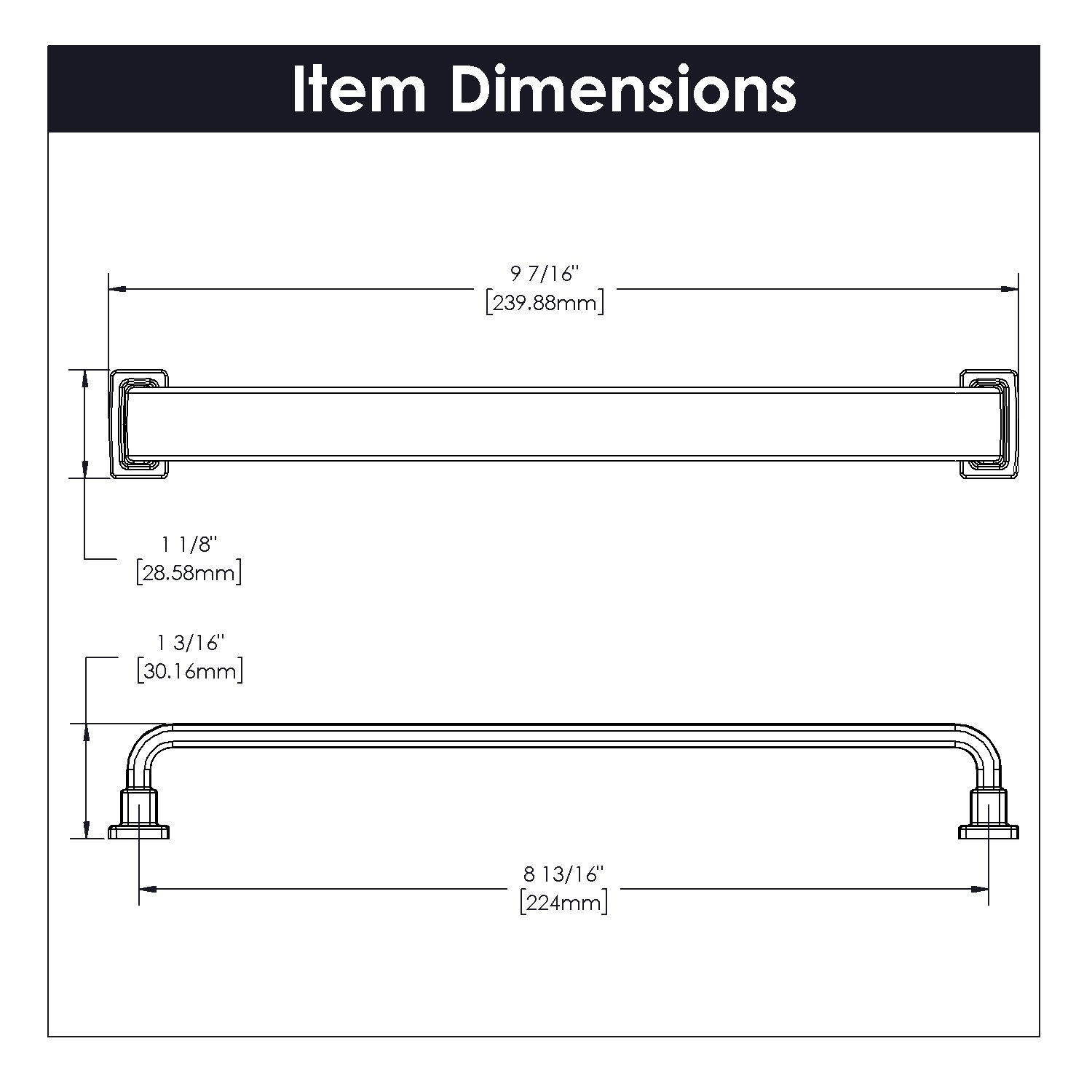Brighton Pull 8 13/16 Inch (224mm) Center to Center Satin Nickel Cabinet Handle - Perfect for Kitchen Cabinets, Drawers & Furniture Hardware