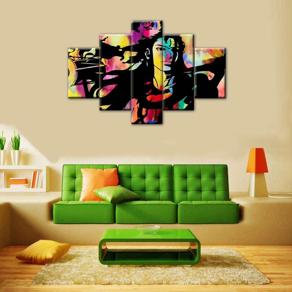 Extra Large 5-Piece Canvas Wall Art - Hindu Deity Shiva Painting for Living Room Decor | Pan-Hindu Multi-Panel Framed Giclee Print (60''W x 40''H) | Perfect for Home, Office & Meditation Spaces