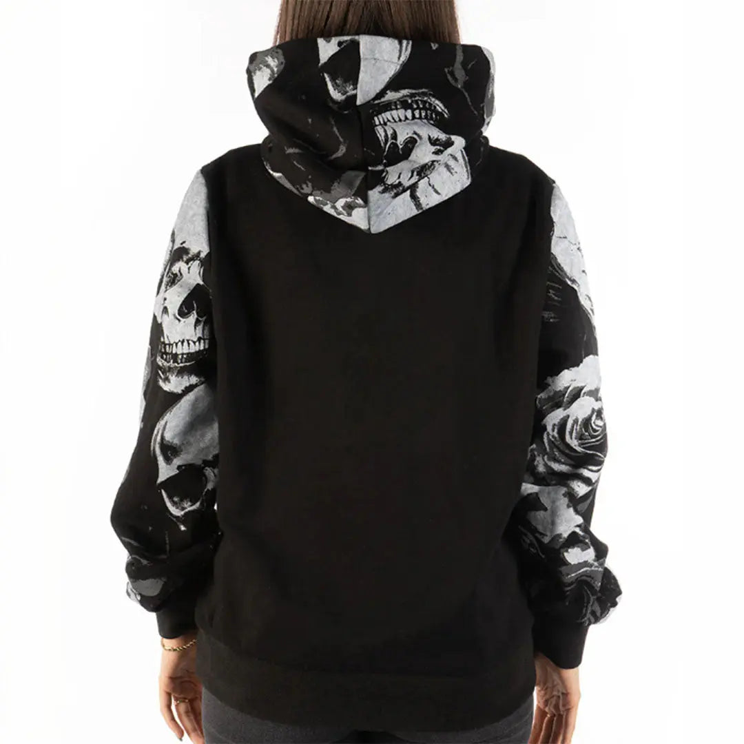 Skull and Roses Pullover Hoodie for Men & Women - Gothic Streetwear Sweatshirt - Perfect for Casual Wear, Halloween, and Rock Music Events