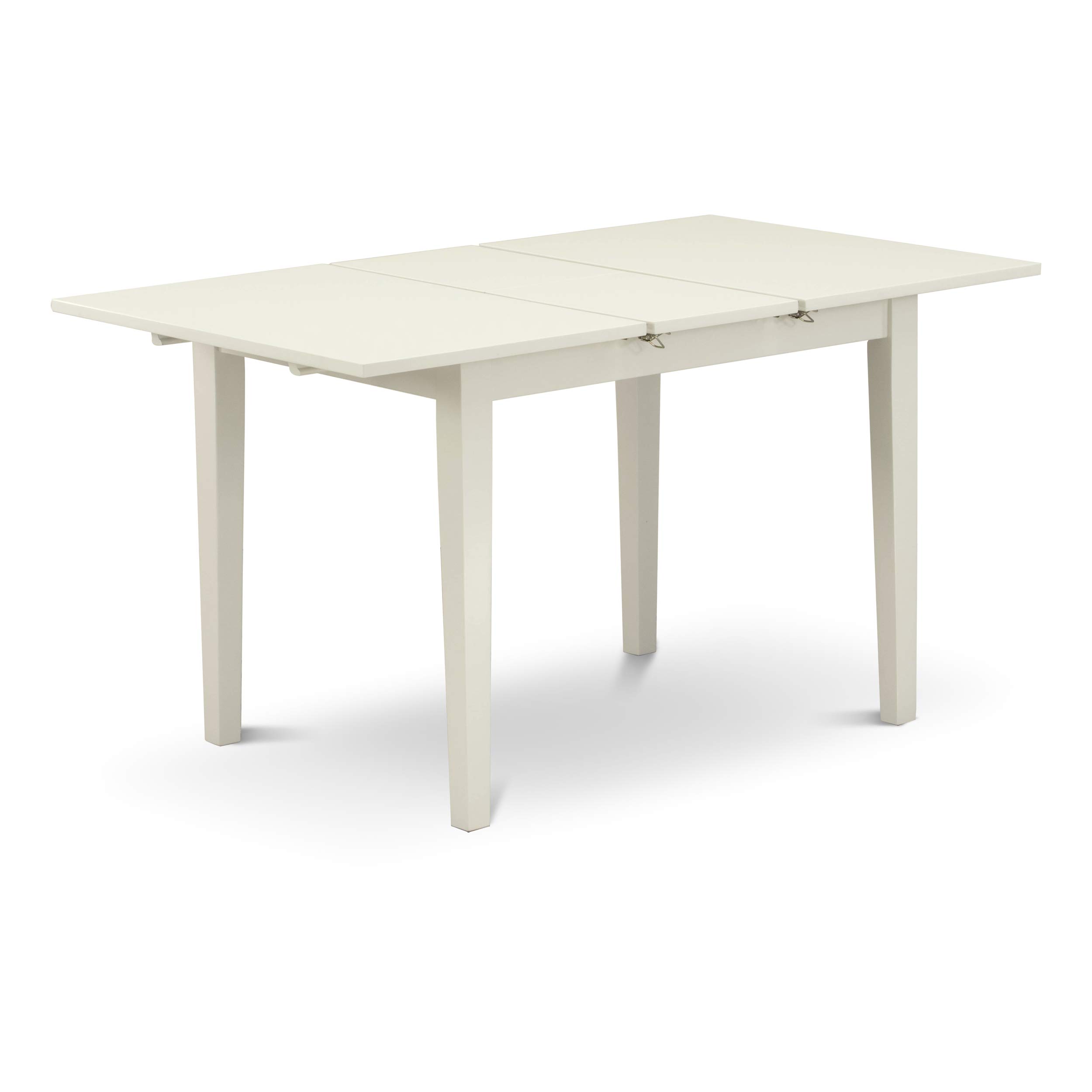 East West Furniture 3 Piece Kitchen Table Set - Rectangle Dining Table with Butterfly Leaf & 2 Light Gray Faux Leather Chairs, 32x54 Inch, Linen White - Perfect for Small Spaces, Breakfast Nooks & Cozy Dining Areas