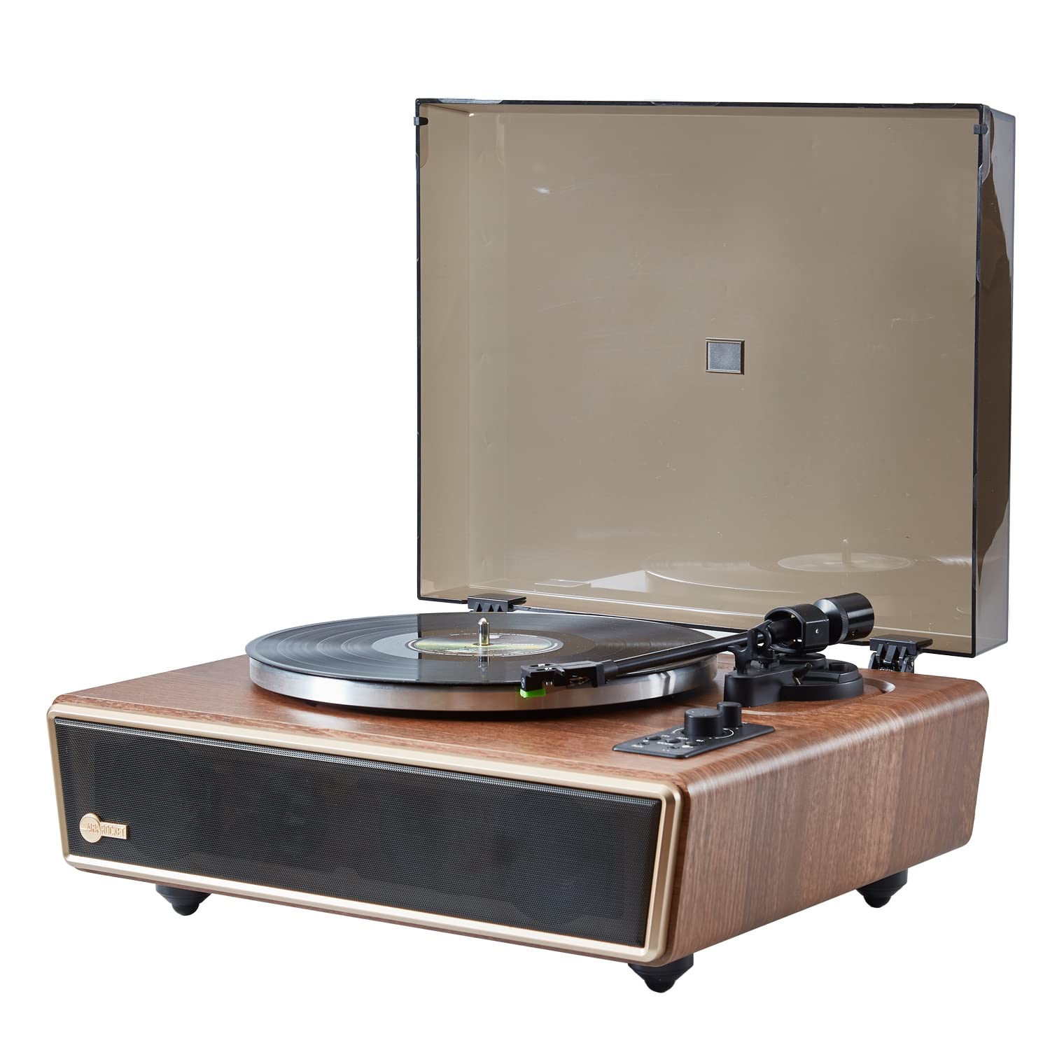 Arkrocket Huygens High Fidelity Bluetooth Record Player with Built-in Speakers - Belt Drive Vinyl Turntable with Moving Magnet Cartridge, Bluetooth 5.0, AUX Input/Output - Perfect for Home Entertainment & Vintage Music Lovers (Walnut Finish)