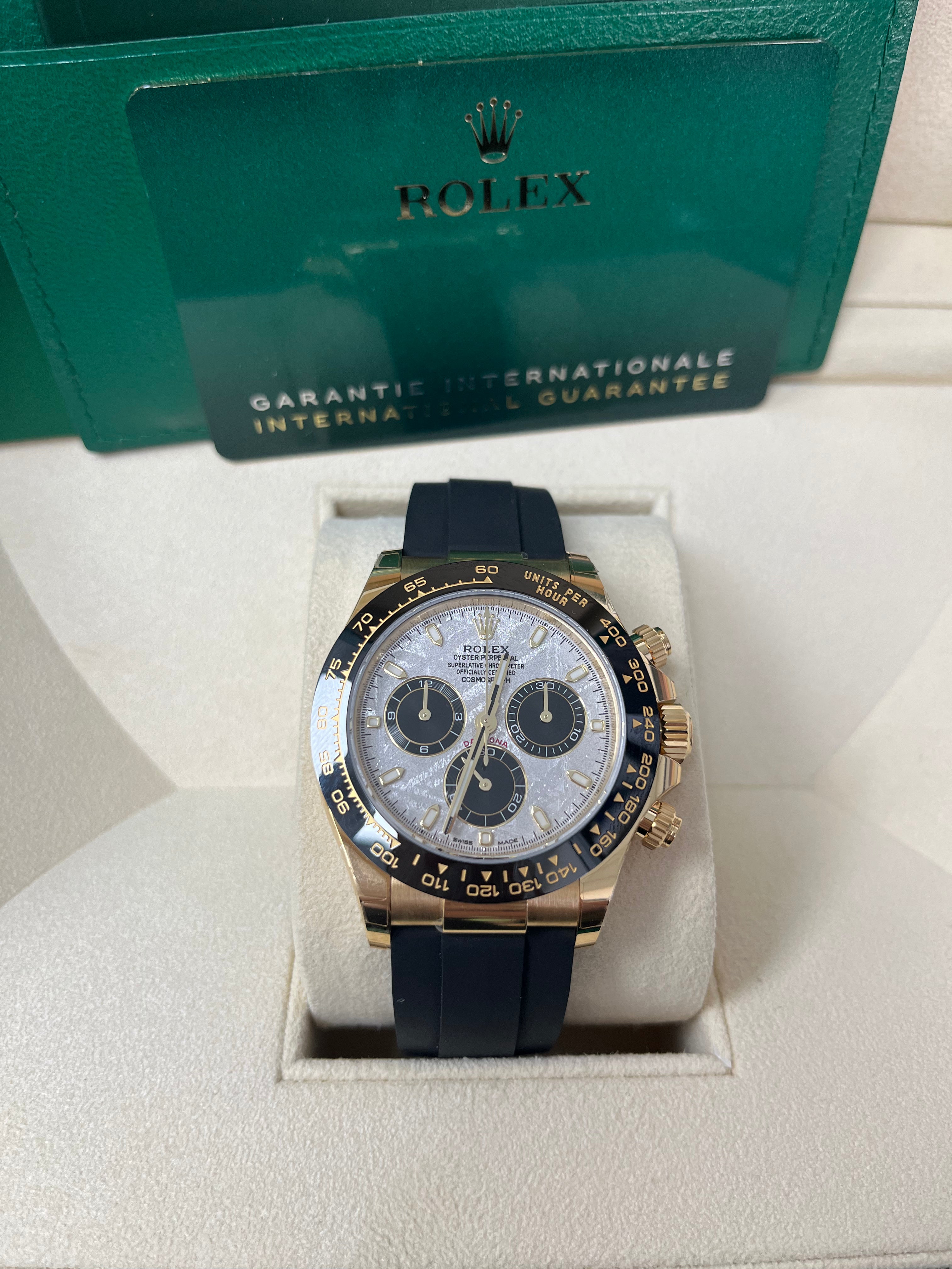Rolex Daytona 40mm Men's Watch - Meteorite & Black Index Dial with Black Oysterflex Strap (Ref#116518LN) - Luxury Chronograph for Business, Gifting & Special Occasions
