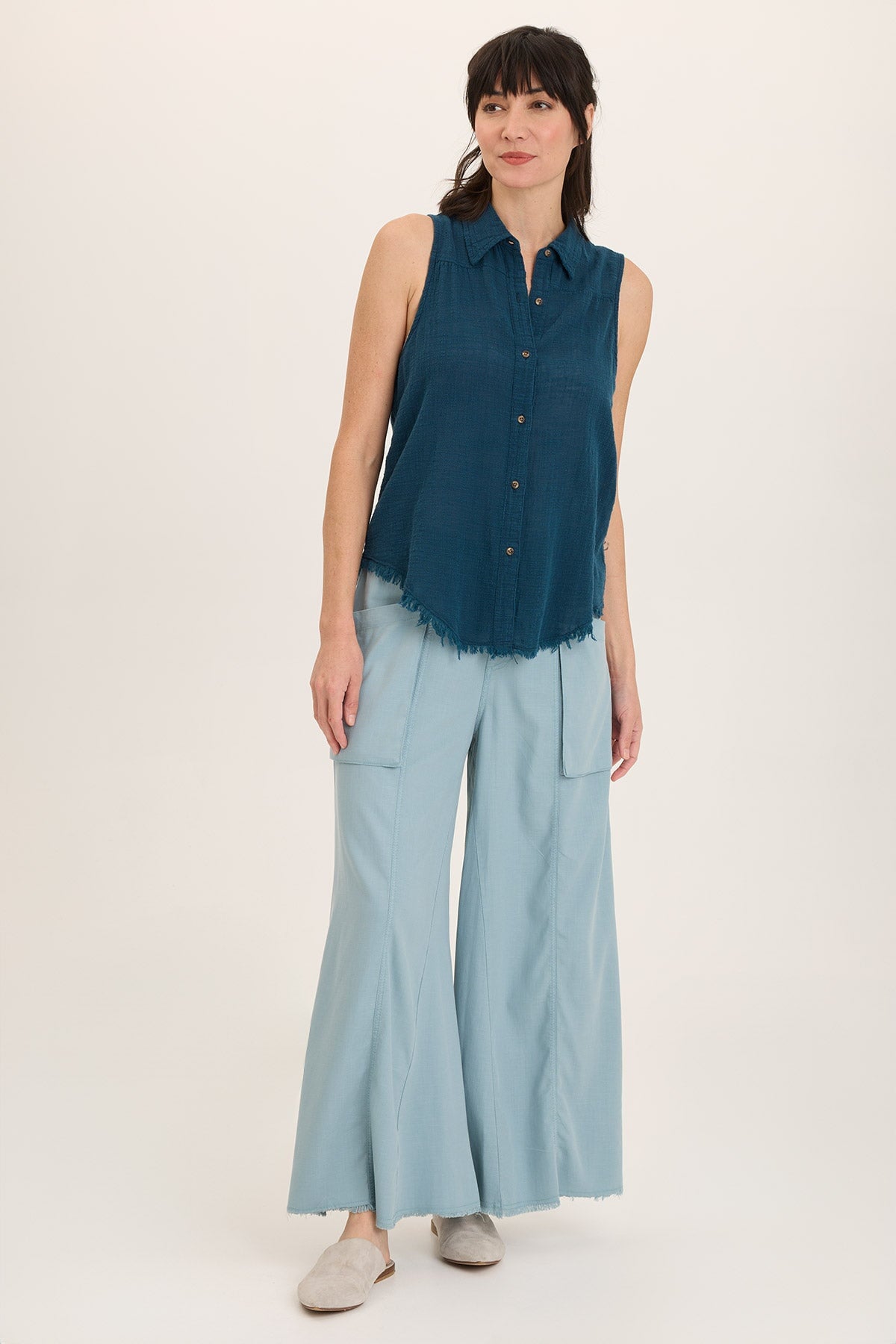 Otto Gauze Button Up Tank Top for Women - Breathable Summer Casual Shirt | Perfect for Beach, Yoga & Layering