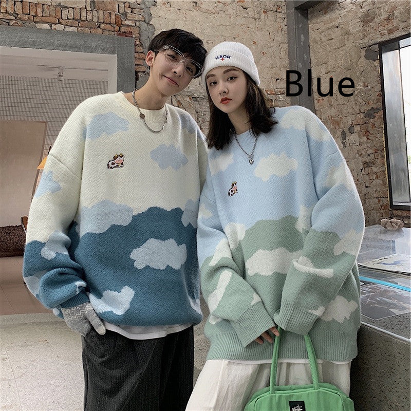 Cute Cartoon Cloud Pattern Sweater for Men & Women - Soft & Cozy Pullover for Casual Wear, Outfits & Winter Fashion