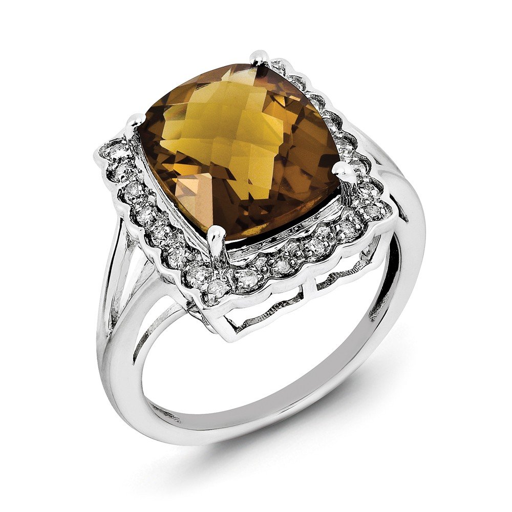 Diamond2Deal 925 Sterling Silver Whiskey Quartz & Diamond Engagement Ring 5.59 ct - Elegant Wedding Band, Anniversary Gift for Her, Perfect for Proposals & Special Occasions