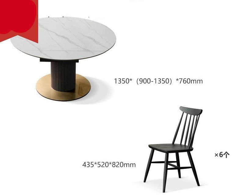 Solid Oak Wood Round Extendable Dining Table with Rotating Lazy Susan - Light Luxury Rock Board Design for Modern Kitchen & Dining Room