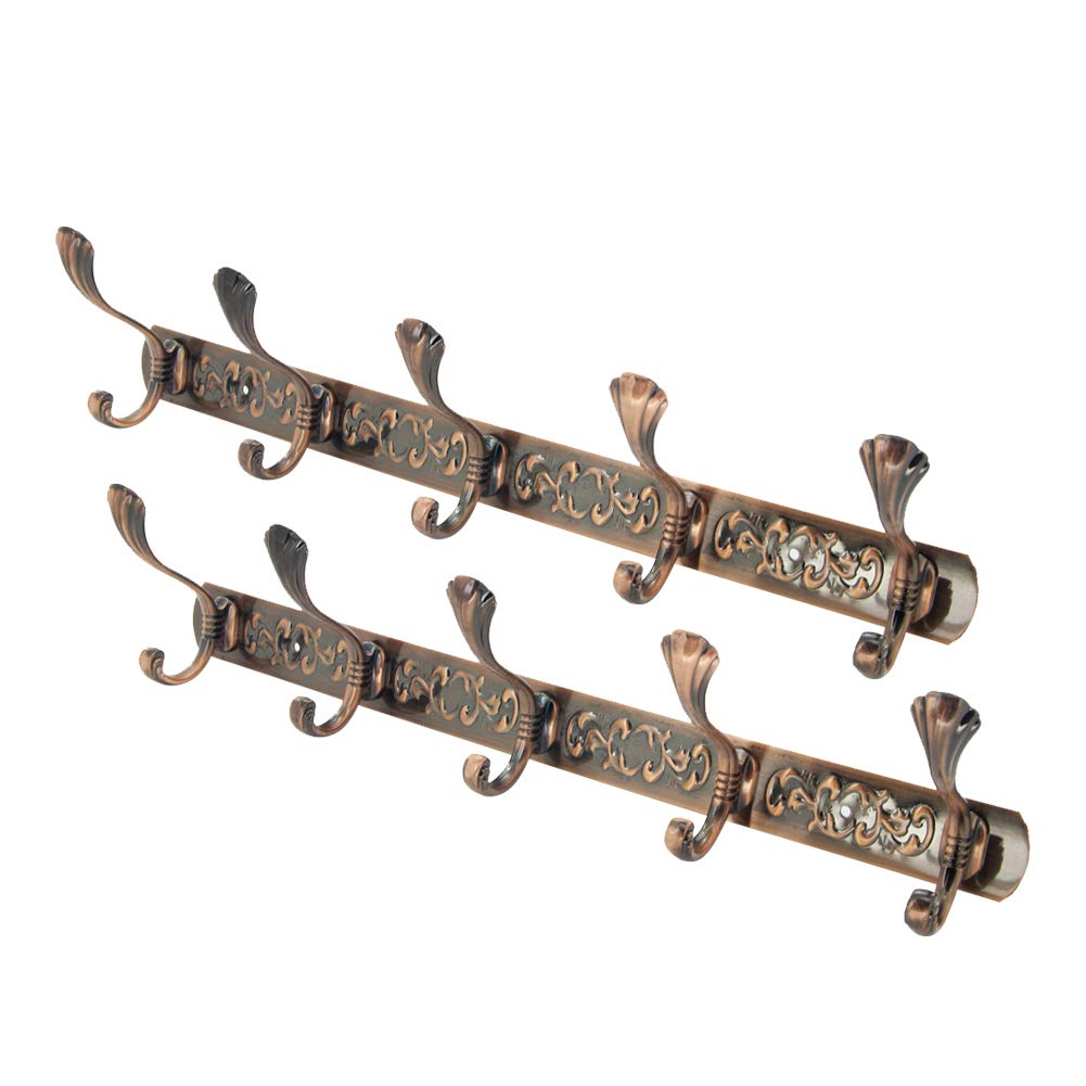 MroMax 5-Hook Wall Mounted Coat Rack - Stainless Steel Entryway Organizer for Coats, Hats, Towels, Bags & Keys - Red Copper Finish (2 Pack) - Perfect for Bathroom, Bedroom & Hallway Organization