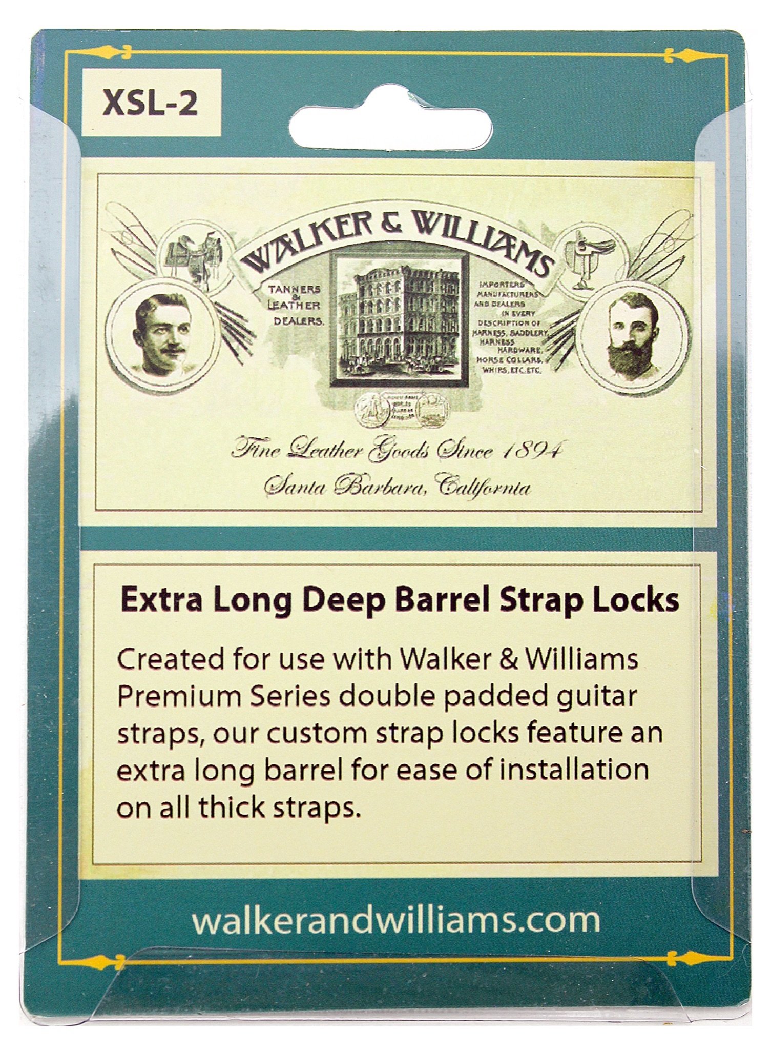 Walker & Williams Extra Long Deep Barrel Guitar Strap Locks - Secure Strap Buttons for Thick Guitar Straps (Acoustic, Electric, Bass) - Perfect for Live Performances & Studio Sessions