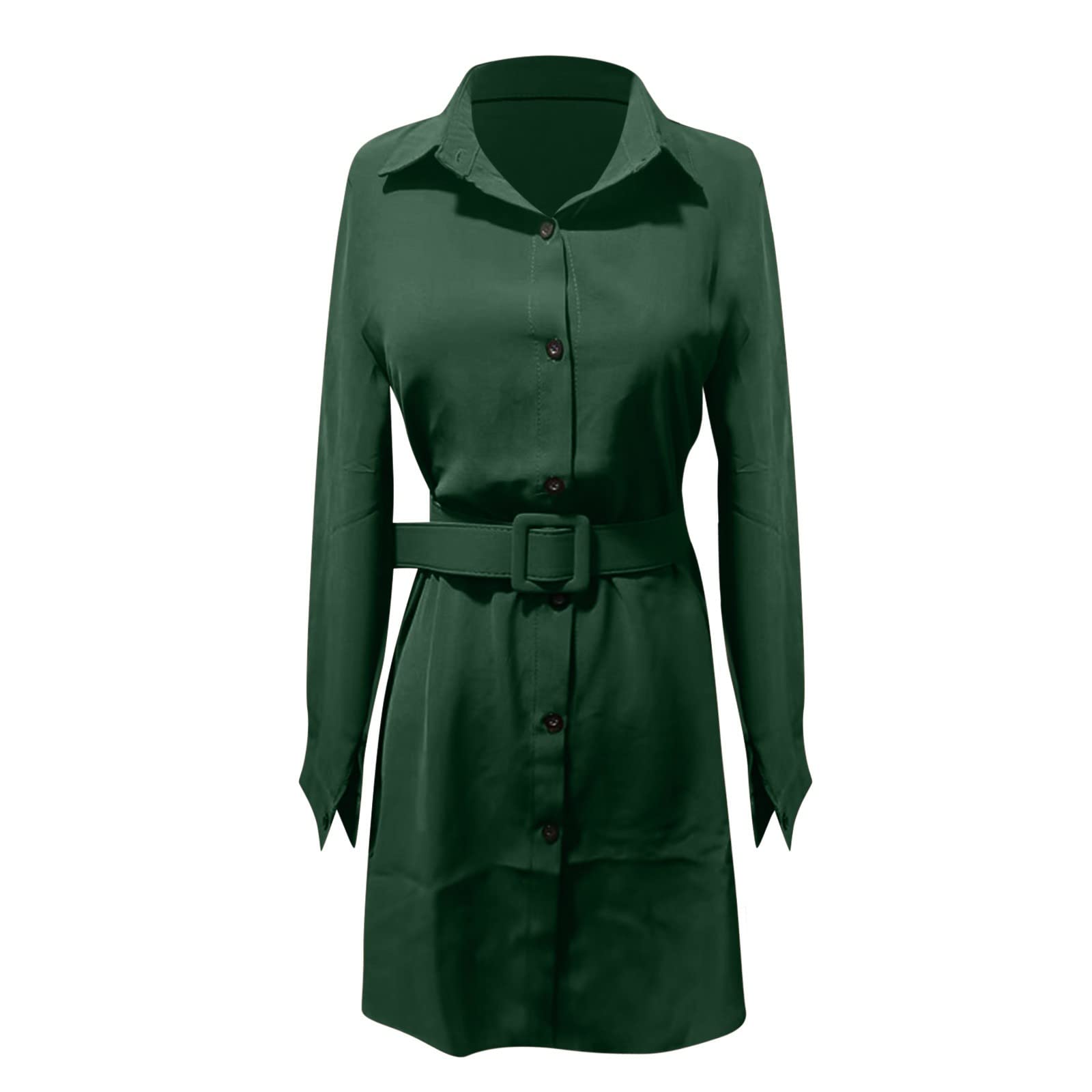 MIASHUI Women's Solid Color Long Sleeve Lapel Slim Shirt Dress - Casual Fall & Winter T-Shirt Dress for Office, Dating, and Everyday Wear