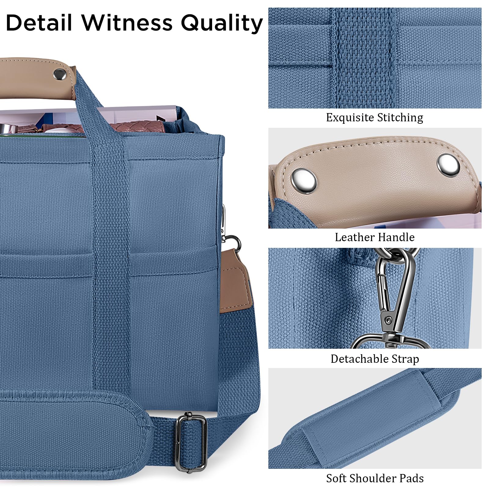 Stylish Canvas Tote Bag for Women with Multiple Pockets & Compartments - Crossbody Shoulder Handbag for Work, Travel & Shopping | Durable Everyday Carry All Organizer Bag