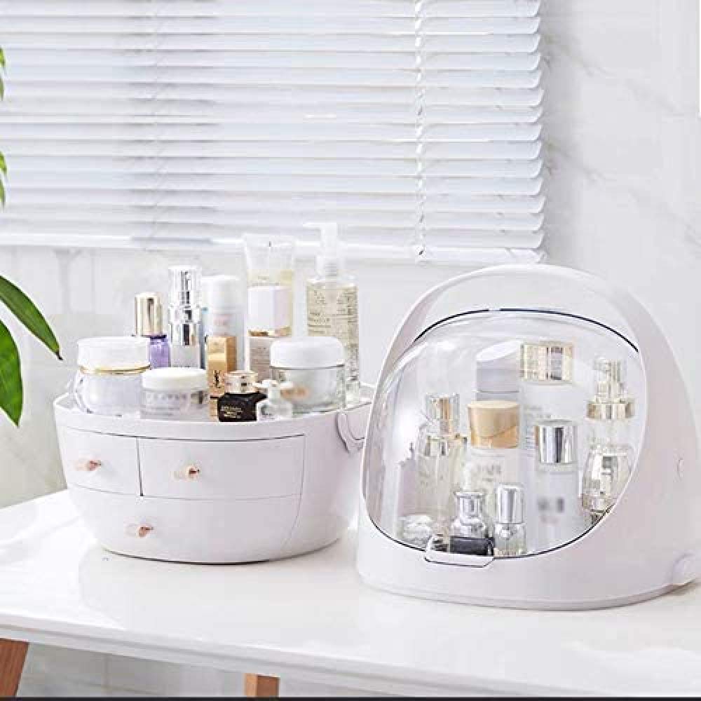 White 3-Drawer Clamshell Makeup Organizer with Curved Design - Perfect for Lipstick, Jewelry & Cosmetic Storage - Ideal for Dressing Table, Vanity & Bathroom Organization