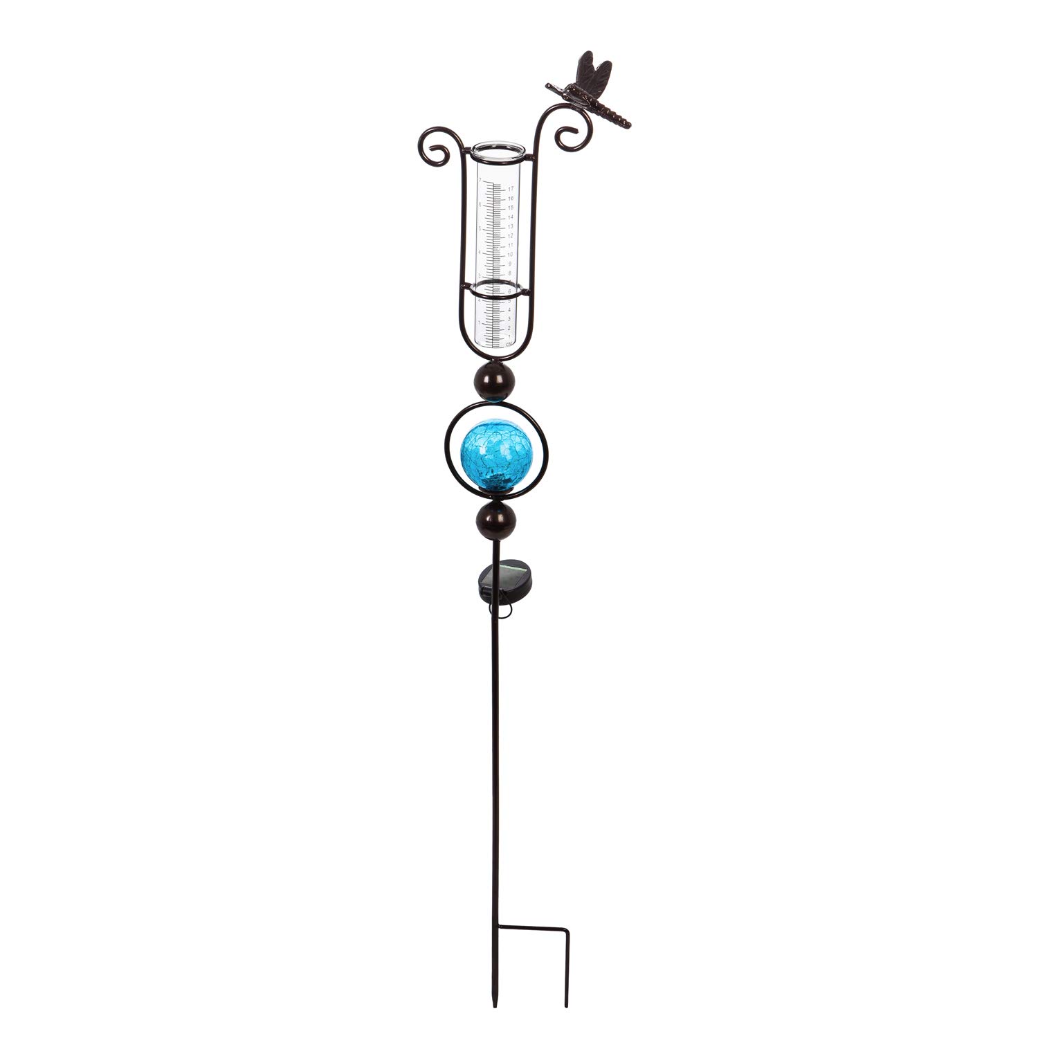 Evergreen Garden Metal Outdoor Rain Gauge - 44.5 Inch Blue Decorative Weather Measurement Stake for Yard & Lawn | Perfect for Garden Decor, Weather Tracking & Landscaping Accents