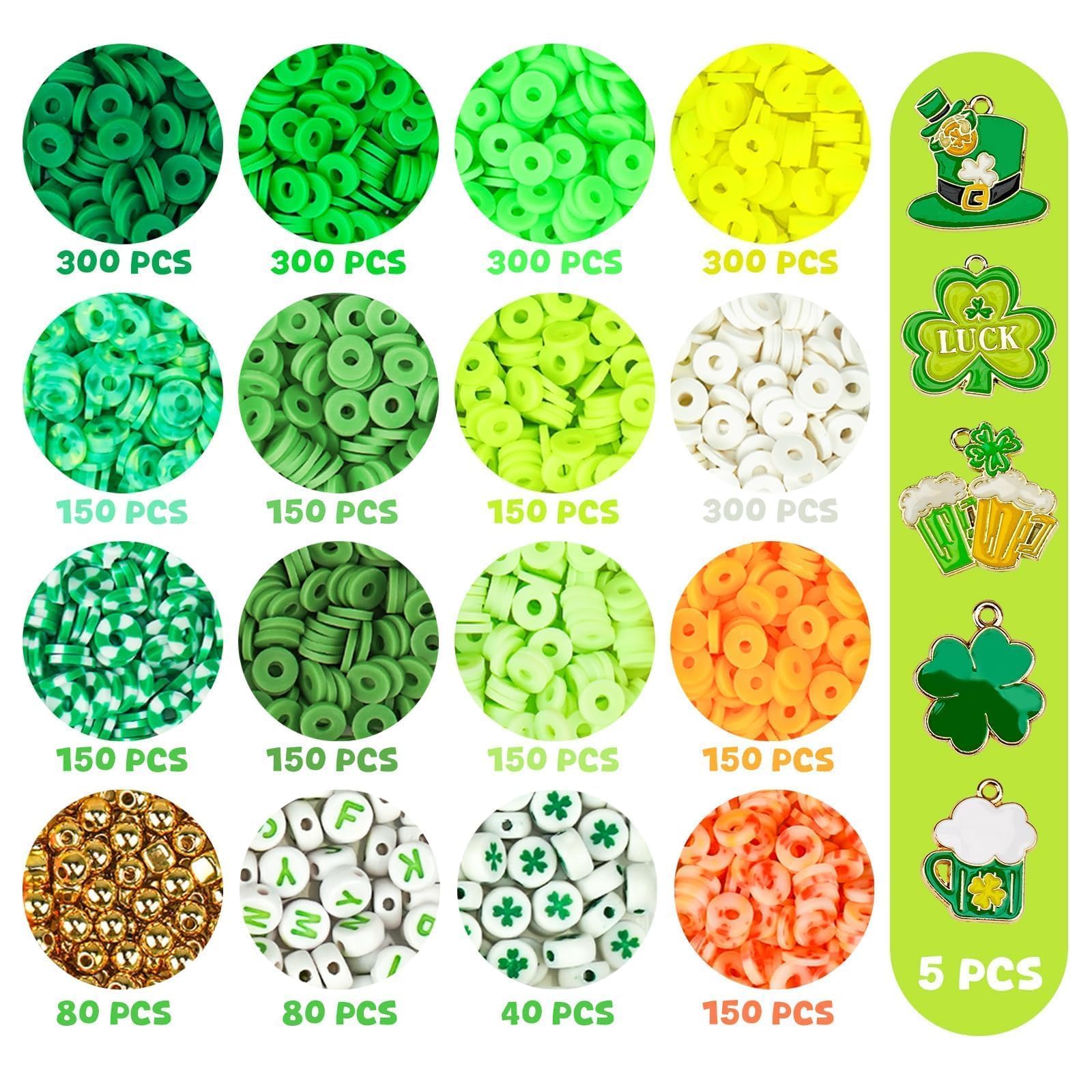 Gionlion 3000 Pcs St. Patrick's Day Beads Kit - DIY Green Clay Beads for Friendship Bracelets, Women's Jewelry Making & Party Decorations | Perfect for Crafting, Gifts & Irish-Themed Celebrations