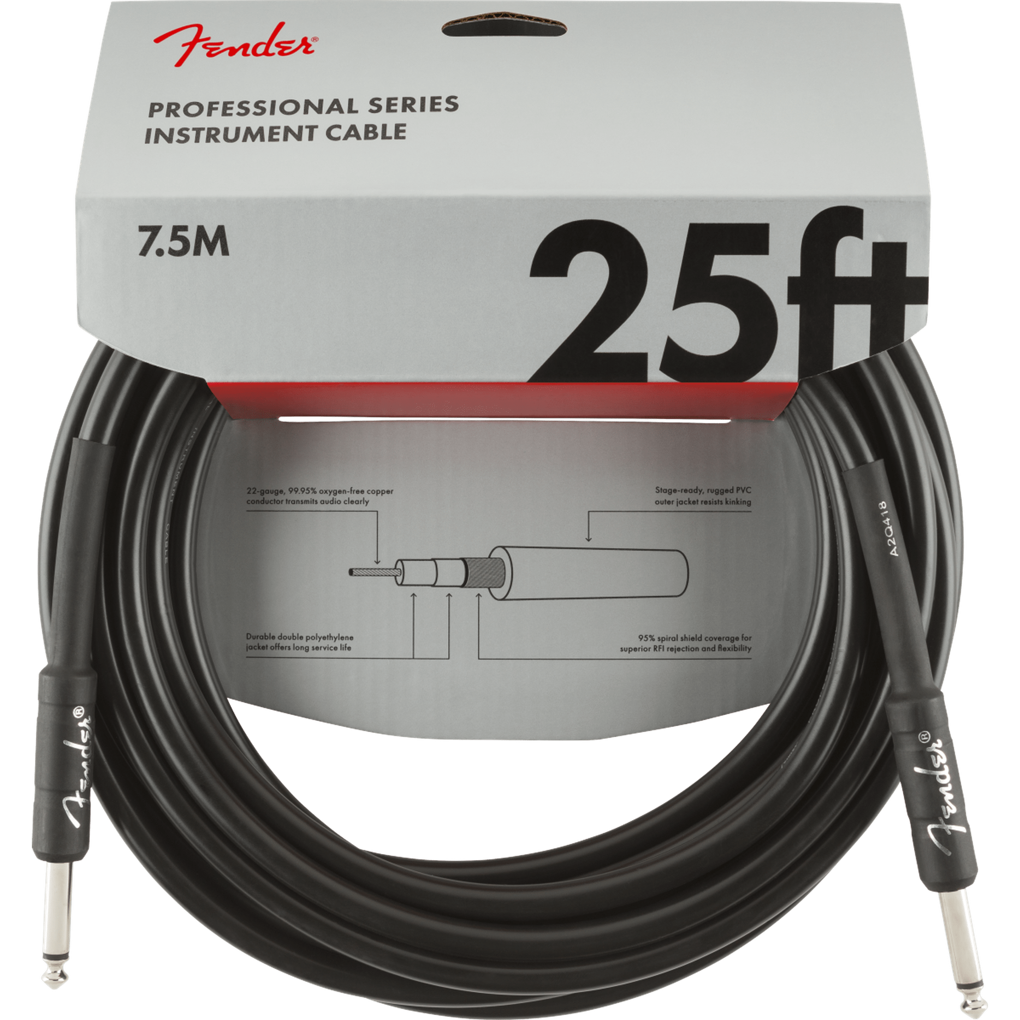 Fender Professional Series 25 ft Guitar Instrument Cable - High-Quality Audio Cable for Electric Guitar, Bass, and Amplifiers - Perfect for Live Performances, Studio Recording, and Home Practice