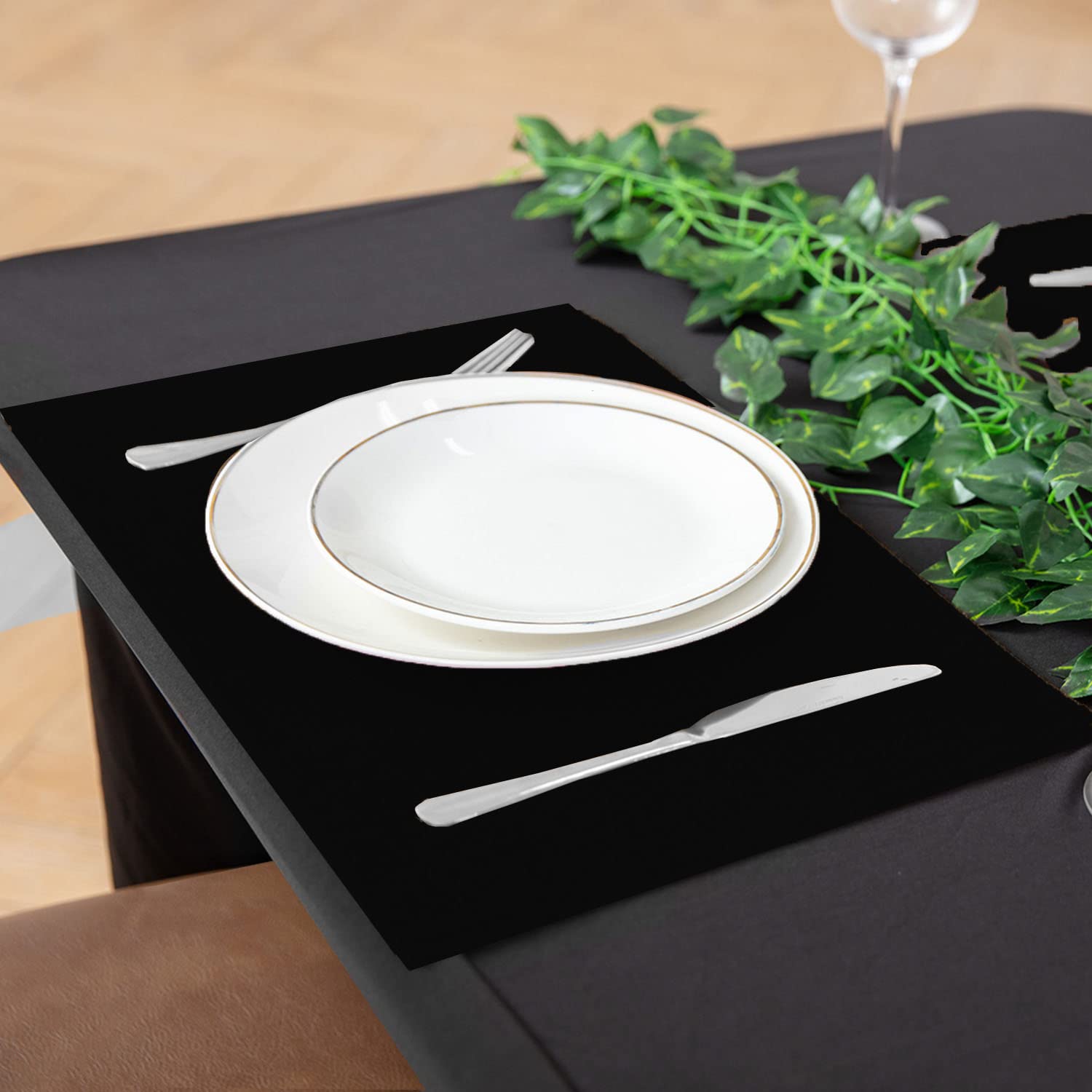 Premium Set of 8 Linen-Like Polyester Placemats - Machine Washable, Heat Resistant & Wrinkle-Free Thick Dining Table Mats for Kitchen & Formal Occasions (Black) - Perfect for Everyday Meals, Dinner Parties & Holiday Gatherings