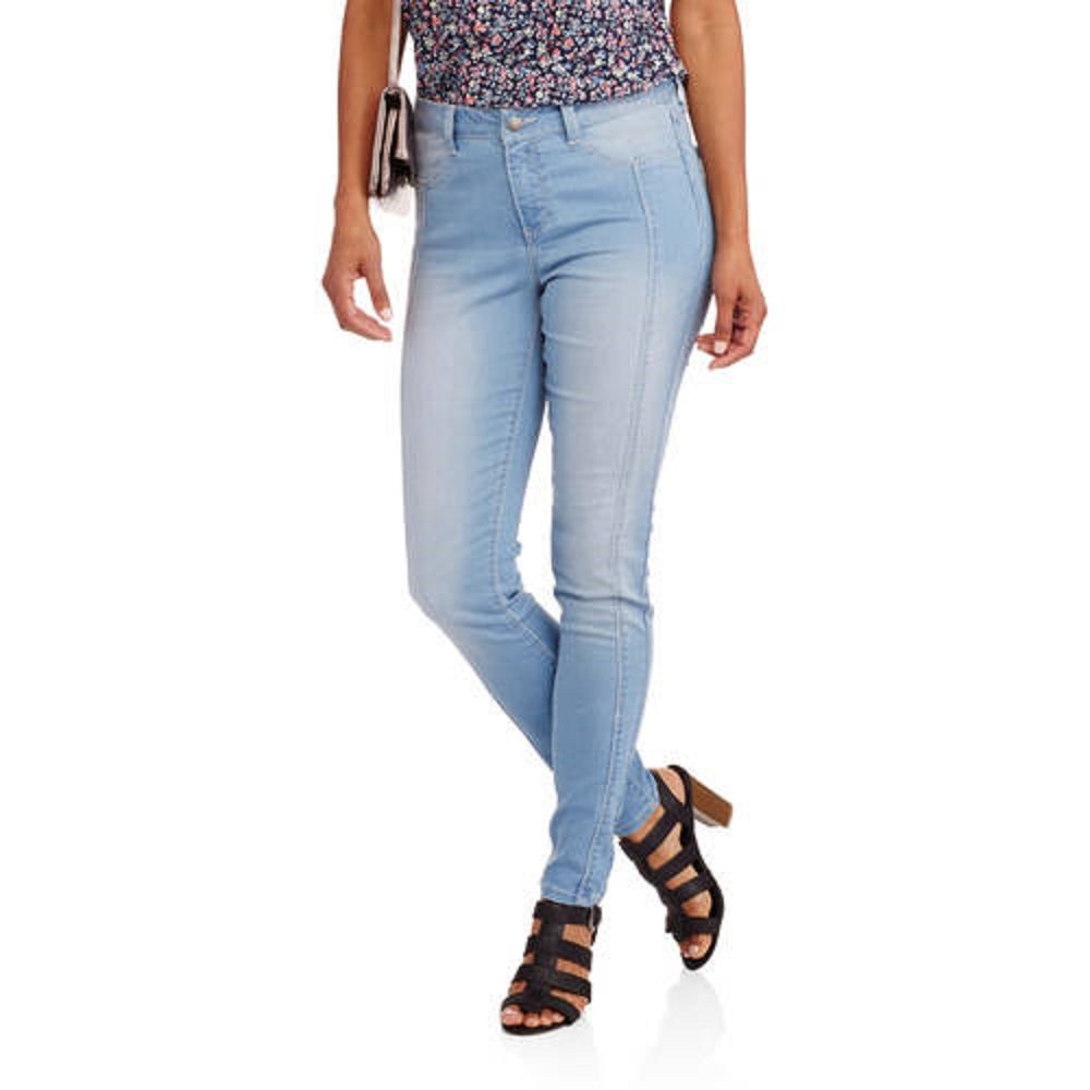 Women's High Waist Skinny Jeans with Front Seam - Size 12 Light Wash Denim Pants for Casual Wear & Night Out