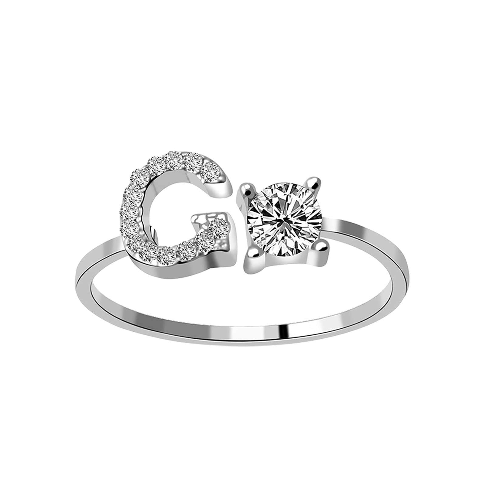 Qinday Gold Plated Cubic Zirconia Initial Ring for Women - Adjustable Alphabet Letter A to Z Rings, Crystal Birthstone Fashion Jewelry - Perfect for Birthday Gifts, Anniversary, Party & Everyday Wear