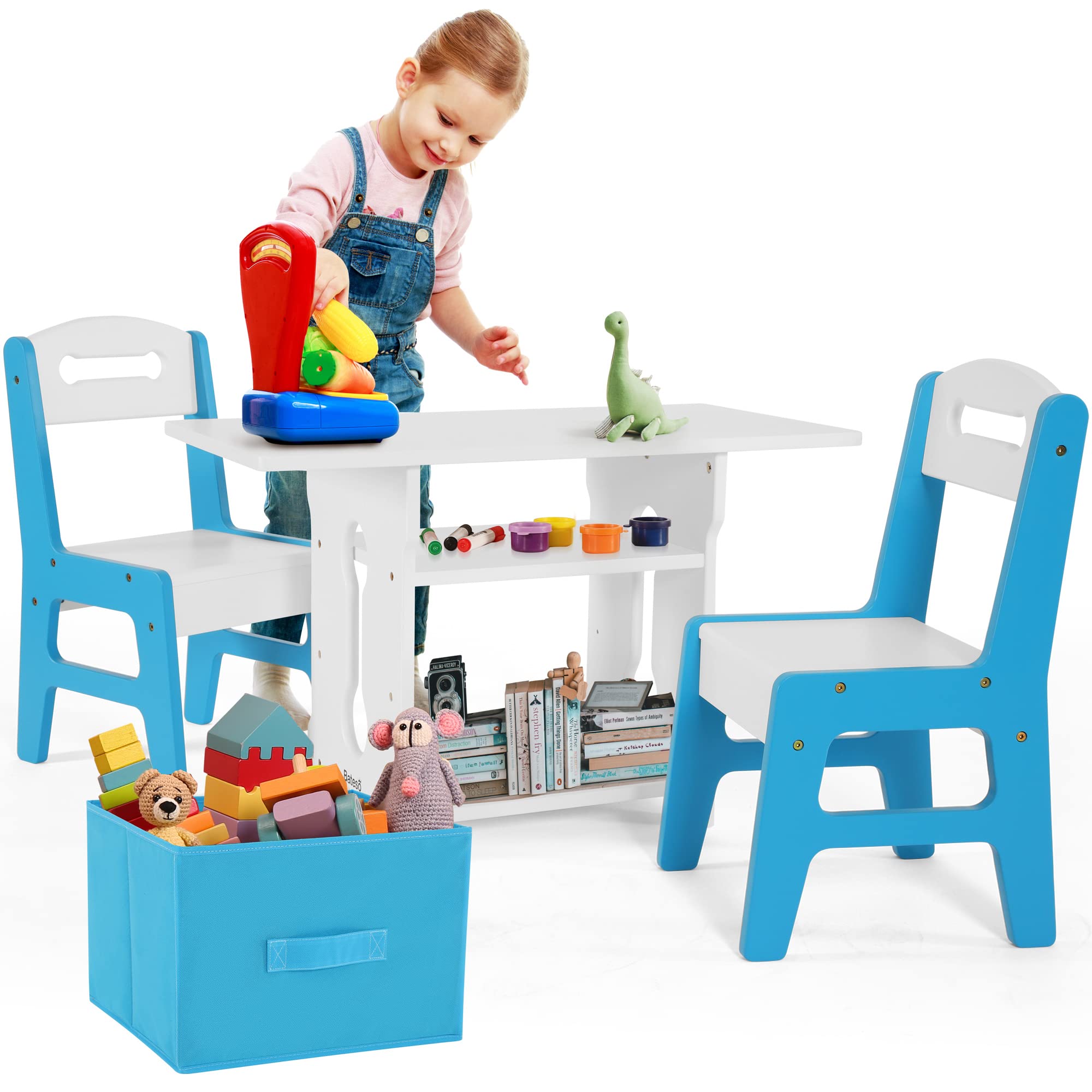 Kids Table and Chair Set with Storage - Toddler Learning Table & 2 Chairs for Teaching, Eating, Playing - Perfect for Kindergarten, Preschool & Home Living Room Use