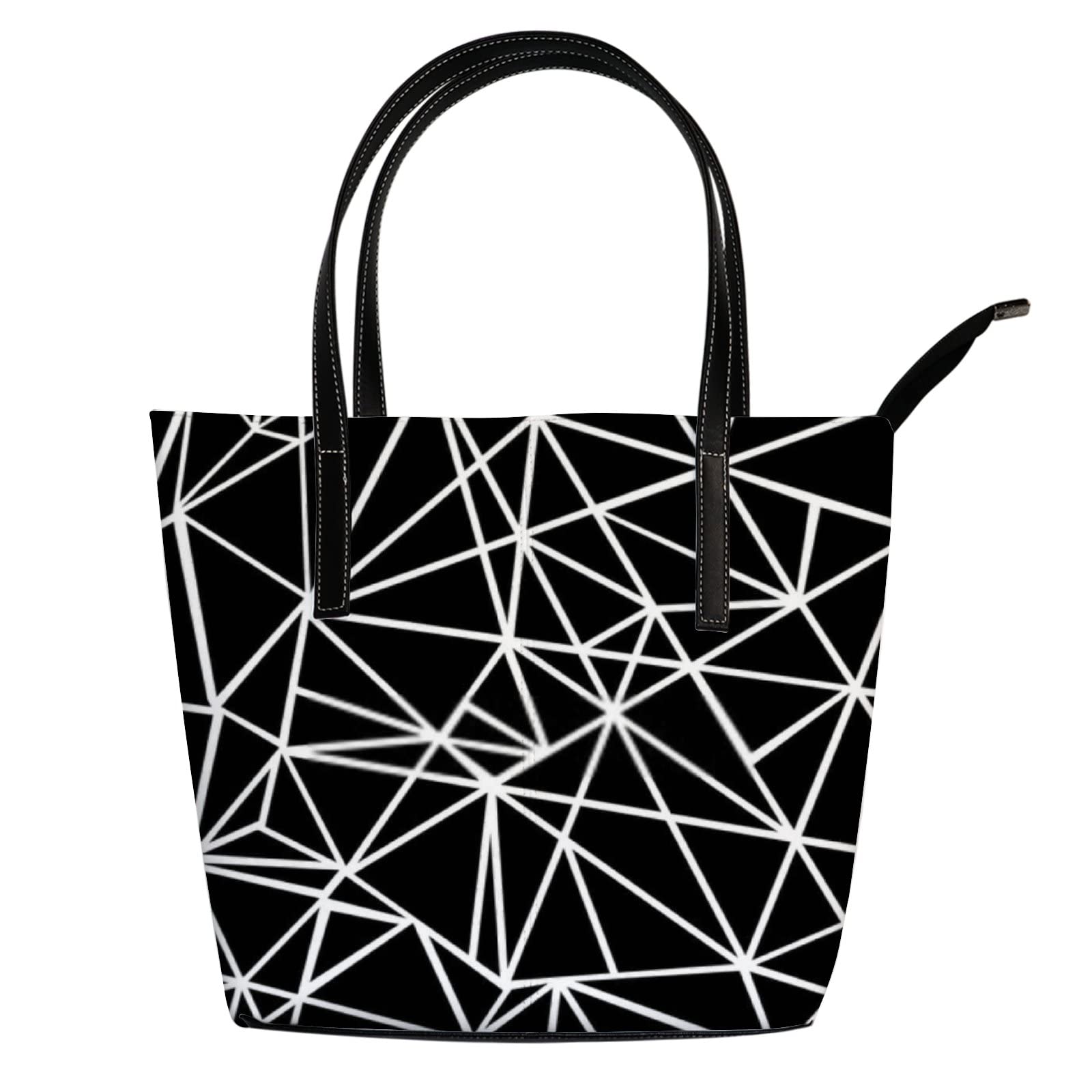 Vintage Black and White Geometric Triangle Leather Tote Bag for Women - Stylish Crossbody & Work Handbag with Zipper Closure | Perfect for Office, Travel & Daily Use