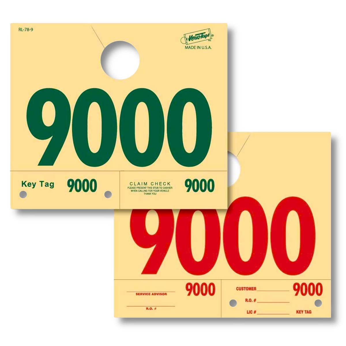 1000 Automotive Service Dispatch Number Tags - Red & Green RL78 Style (9000-9999) | Durable Manila Card Stock with 1.25