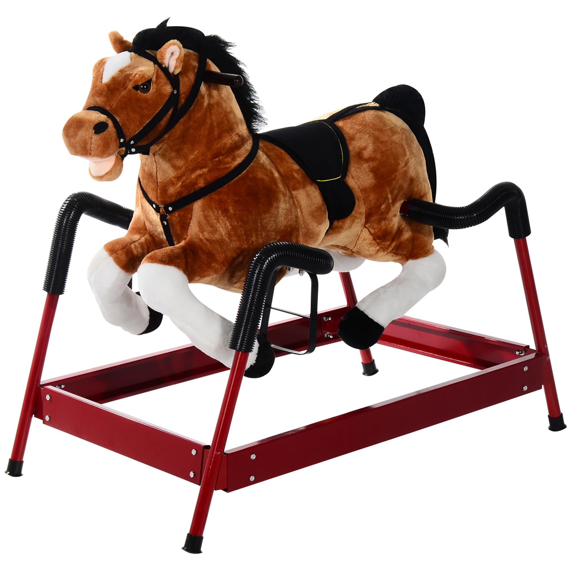 Qaba Durable Plush Spring Rocking Horse for Toddlers - Bouncing Rocker Toy with Realistic Sounds - Perfect for Indoor Play, Birthday Gifts & Early Childhood Development
