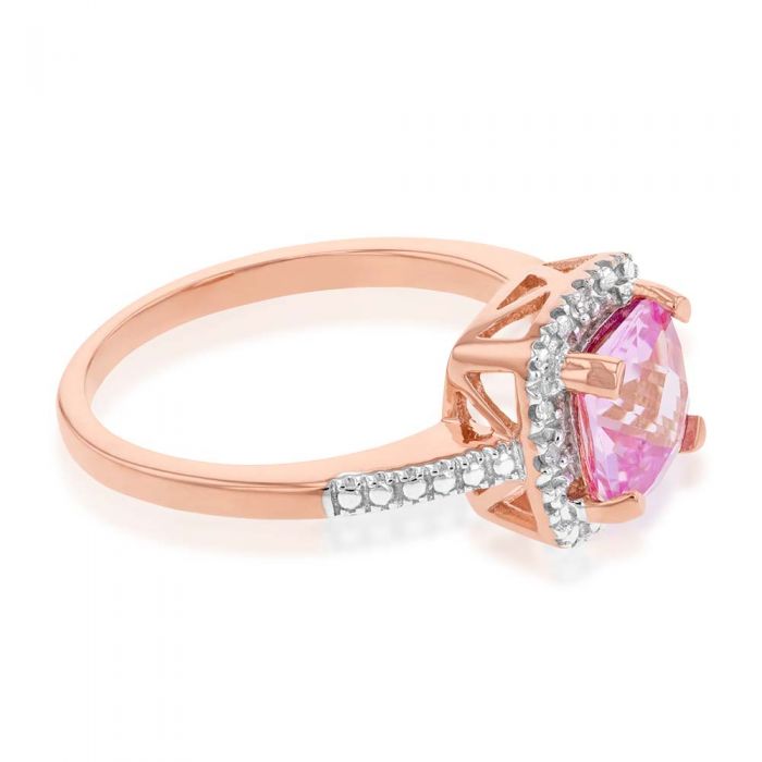 9ct Rose Gold Peach Sapphire & Diamond Cushion Cut Ring for Women - Elegant Engagement, Wedding, Anniversary Gift Idea