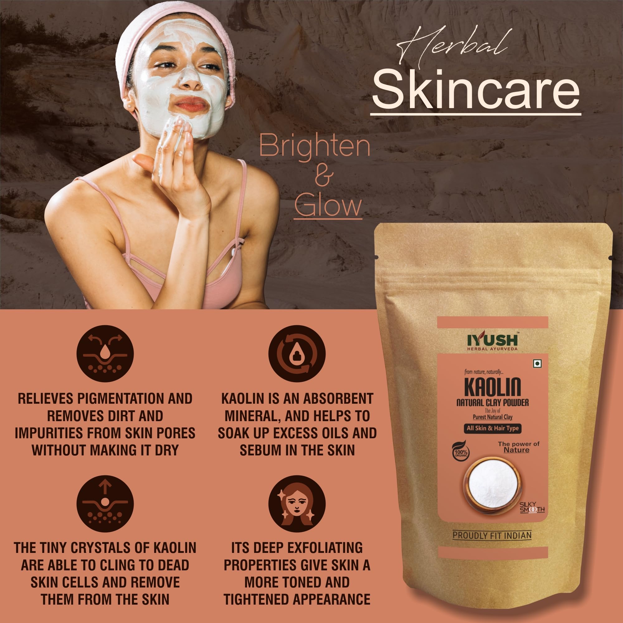IYUSH Herbal Ayurveda Kaolin Clay Powder – 400gm | Natural China Clay for Face Masks & Skin Detox | Deep Cleansing, Pore Minimizing & De-Tan Treatment | Perfect for Spa, DIY Skincare & At-Home Facial Treatments