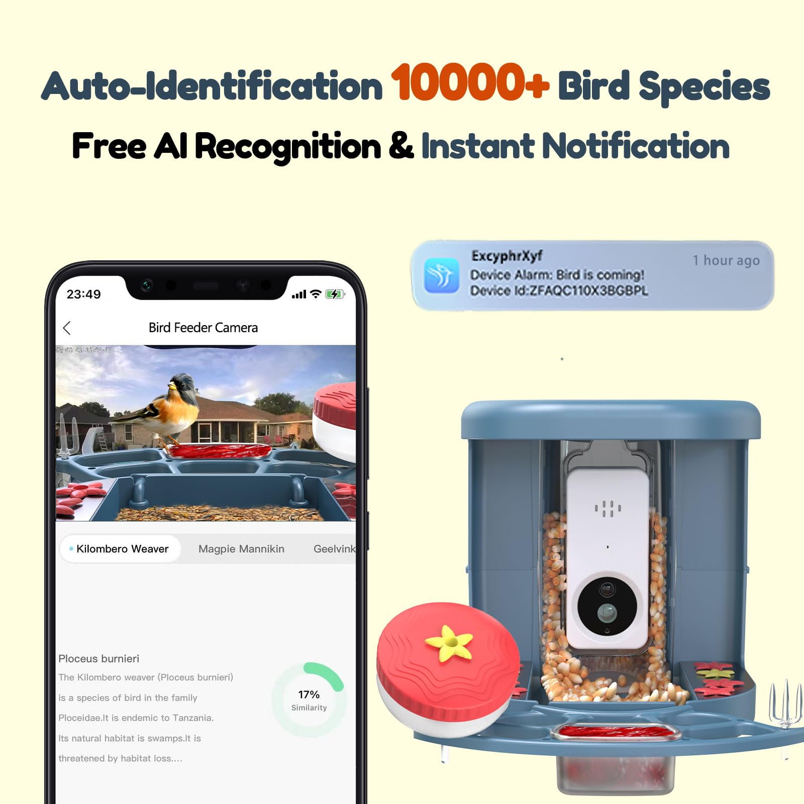Smart Solar Powered Bird Feeder with 2K Camera - AI Bird Species Identification, Instant Alerts & DIY Add-ons - 2-in-1 Hummingbird Feeder Camera - Perfect Gift for Bird Watchers - Ideal for Backyard Birdwatching & Nature Observation