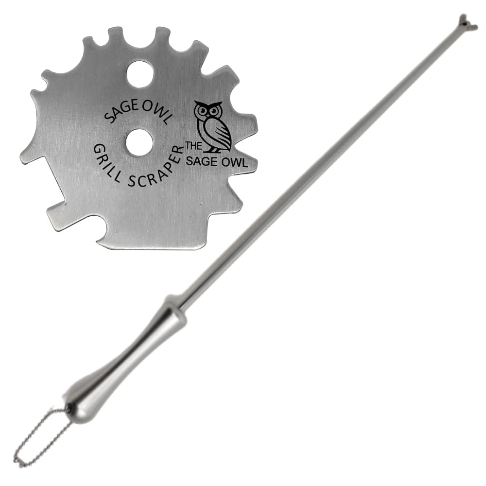 Sage Owl Bristle-Free Stainless Steel BBQ Grill Scraper with 21.5