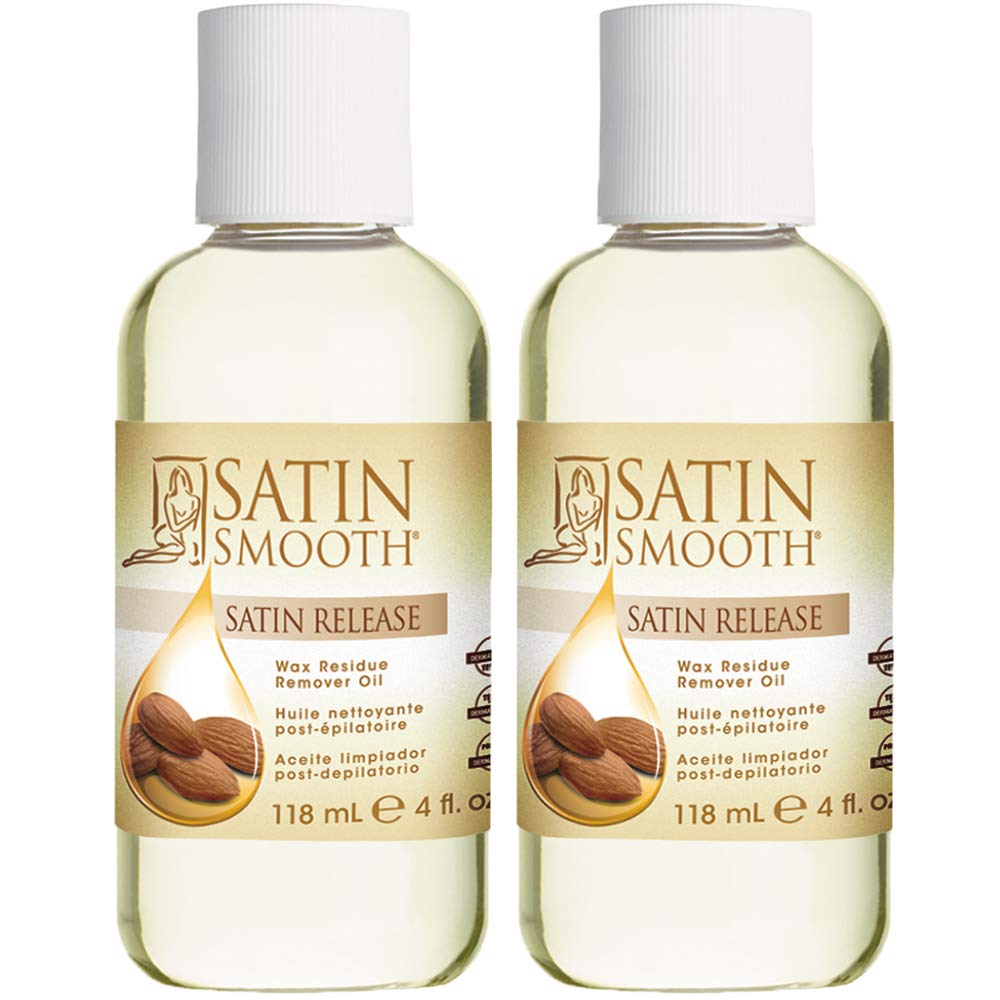 Satin Smooth Satin Release Wax Residue Remover Oil - Almond Infused Post Waxing Skin Care Treatment (4 fl oz, 2-Pack) | Gentle Formula for Smooth Skin After Hair Removal | Perfect for Home Waxing & Salon Use