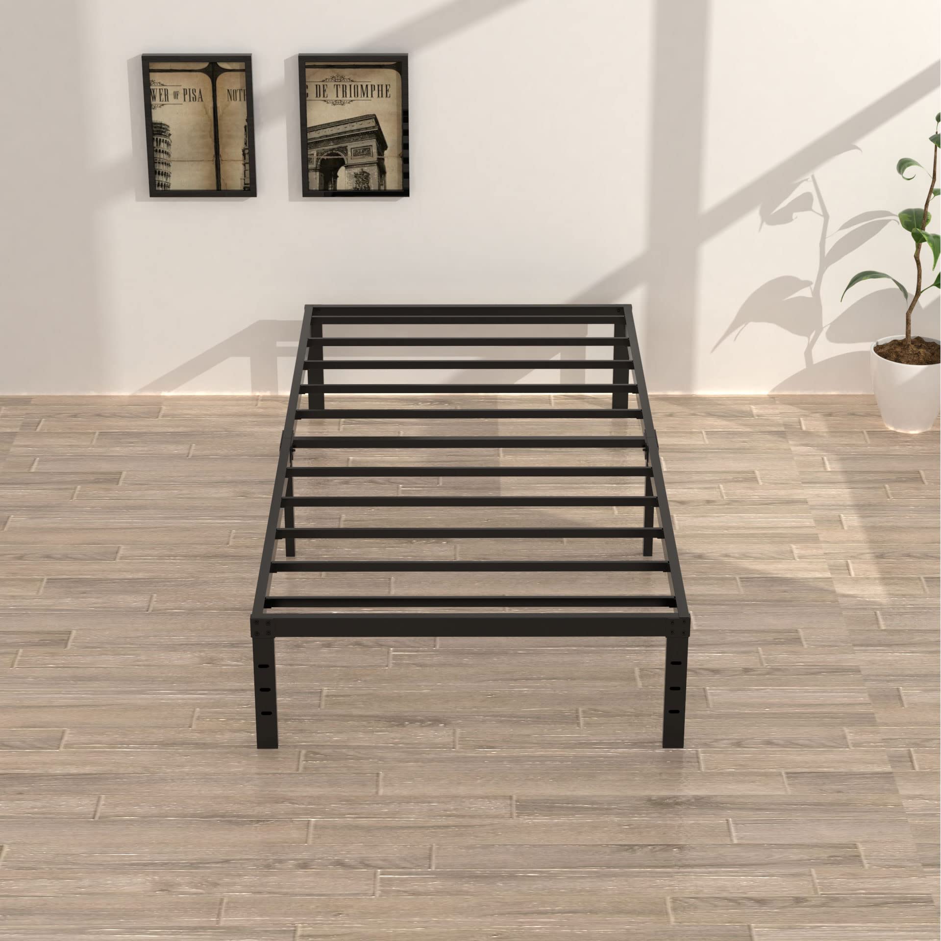 16 Inch Twin XL Bed Frame with Storage - Heavy Duty Metal Platform Bed Frame Supports 2,500 lbs - Easy Assembly Mattress Foundation in Black - Perfect for Small Spaces, Dorms & Guest Rooms
