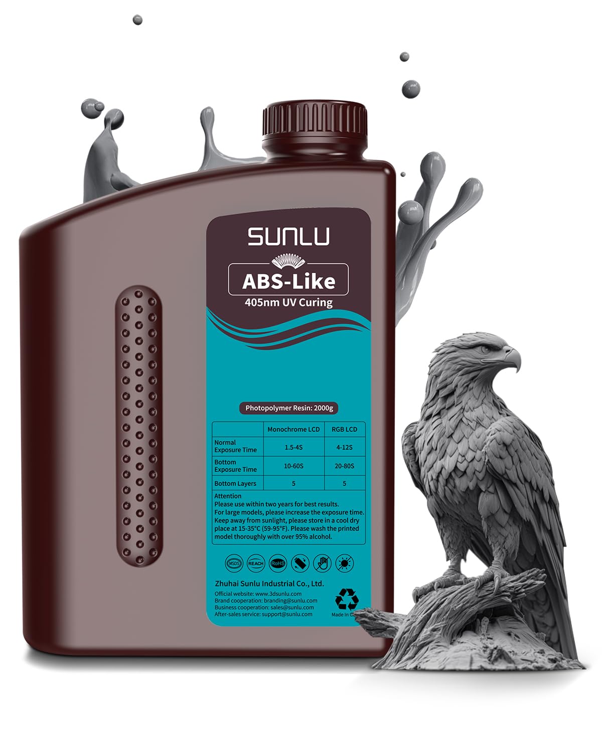 SUNLU 2000G ABS-Like 3D Printer Resin - High Precision, Low Shrinkage for LCD/DLP/SLA Printers - Ideal for Miniatures & Prototypes