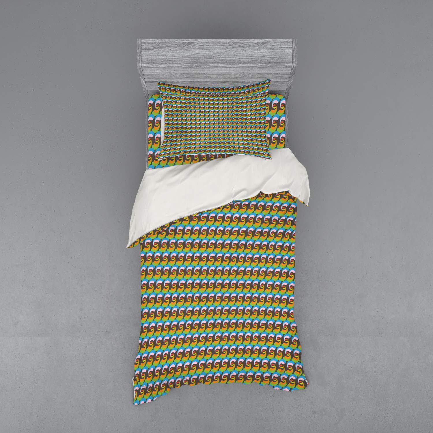 Ambesonne Abstract 3-Piece Twin Bedding Set - Colorful Rhythmic Motif Duvet Cover with Sham & Fitted Sheet - Modern Diagonal Line Design for Teens & Adults - Perfect for Bedroom Decor, Guest Rooms & Dormitory