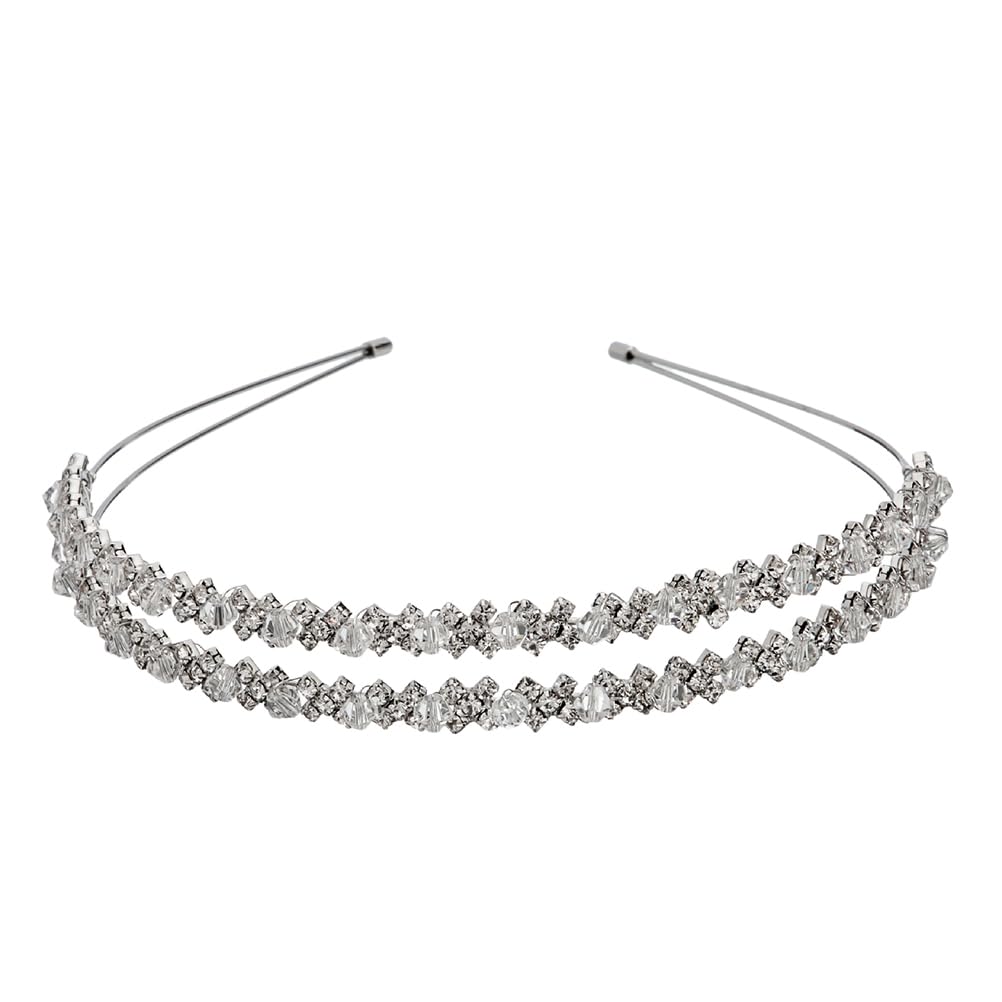 Lurrose Double Layer Silver Hair Hoop Rhinestone Headband - Elegant Wedding Hair Loop Clasp for Brides, Prom, Parties & Special Occasions