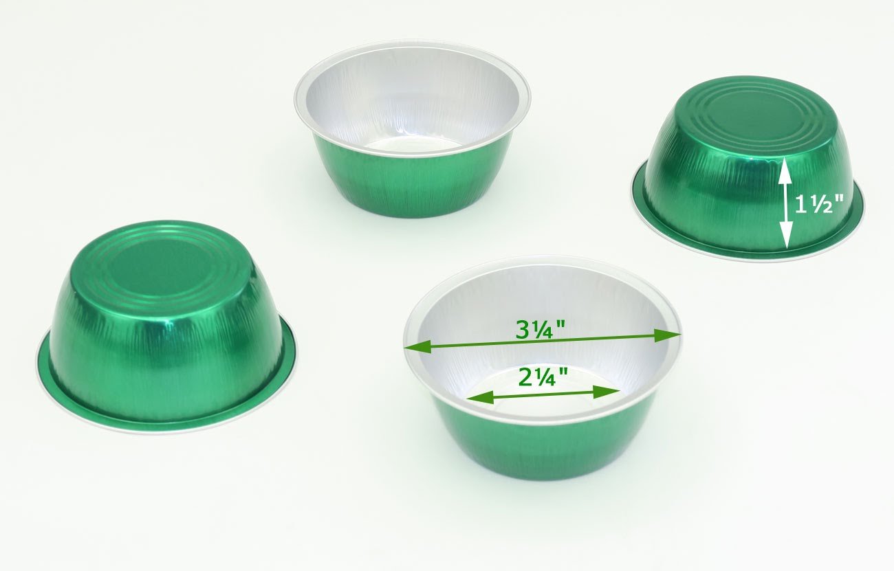 KitchenDance 4oz Disposable Colored Aluminum Baking Cups with Flat Lids - 1000 Pack Green Foil Pans for Creme Brulee, Flan, Cupcakes, Desserts - Perfect for Baking, Cooking, Meal Prep & Party Serving
