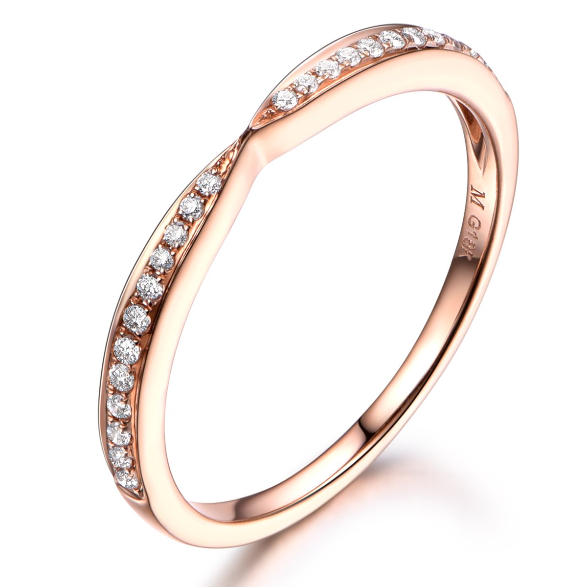 14K Rose Gold Matching Band & Diamond Engagement Ring Set - Wedding Stack Band, Half Eternity Anniversary Ring for Women - Perfect for Proposals, Weddings & Anniversaries