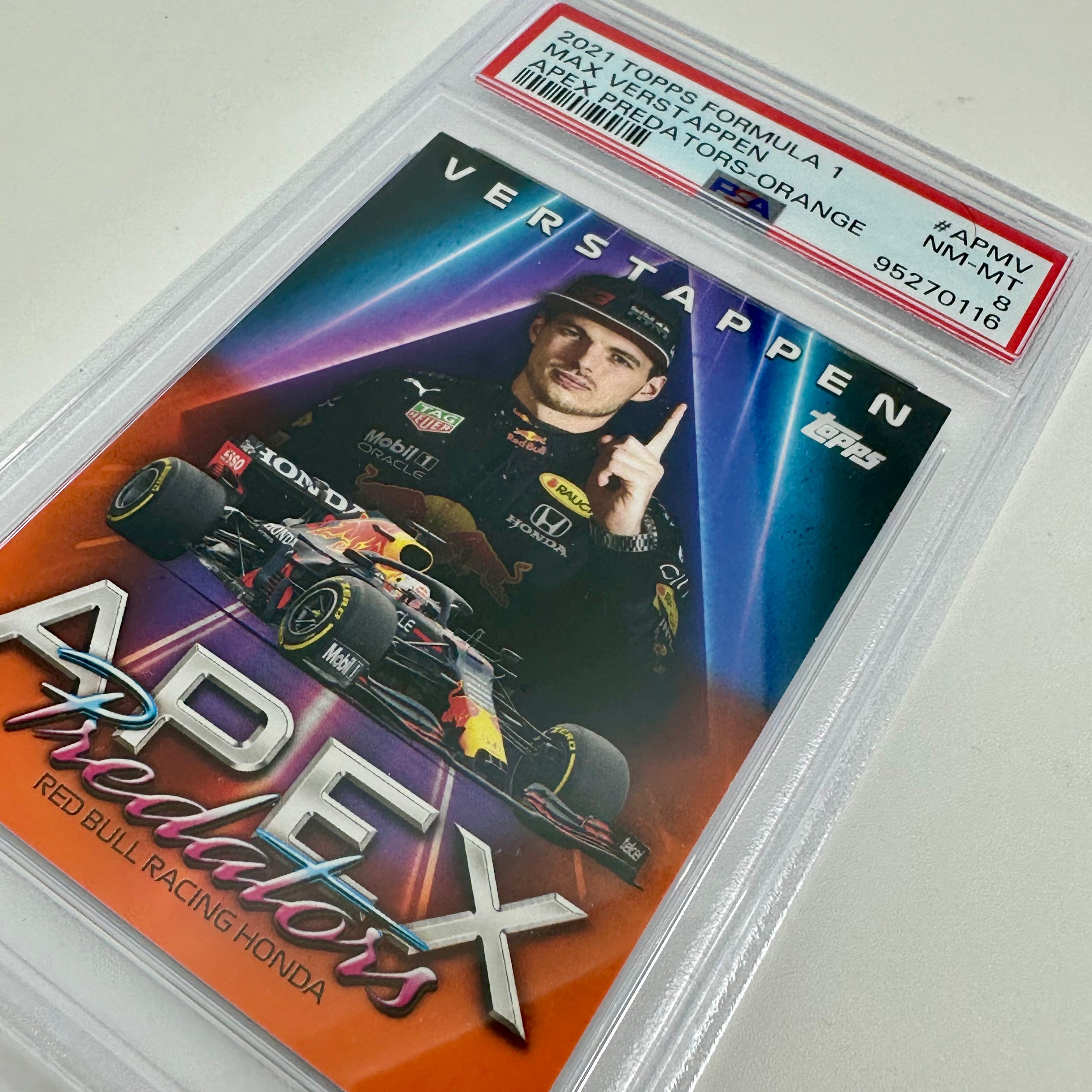 PSA 8 Graded 25/25 Orange Max Verstappen #APMV 2021 Formula 1 Apex Predators Trading Card - Perfect for F1 Collectors, Racing Fans, and Sports Memorabilia Enthusiasts
