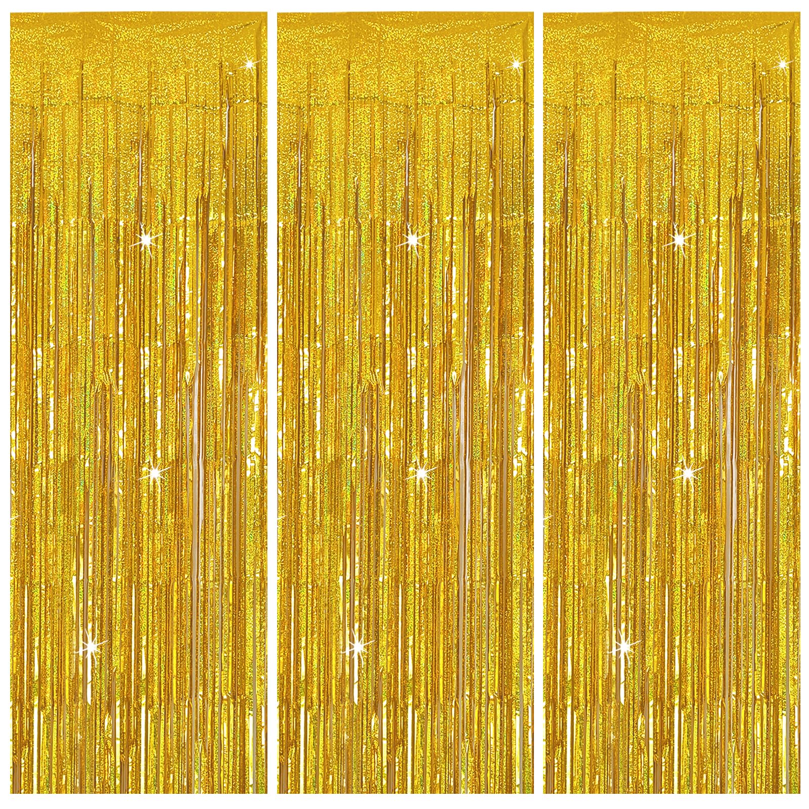 3 Pack Gold Foil Curtain Backdrop - Birthday Party Decorations, Bachelorette, Christmas, Halloween & New Year's Eve Supplies | Photo Booth Props, Dance Party & Event Decor for Festive Celebrations
