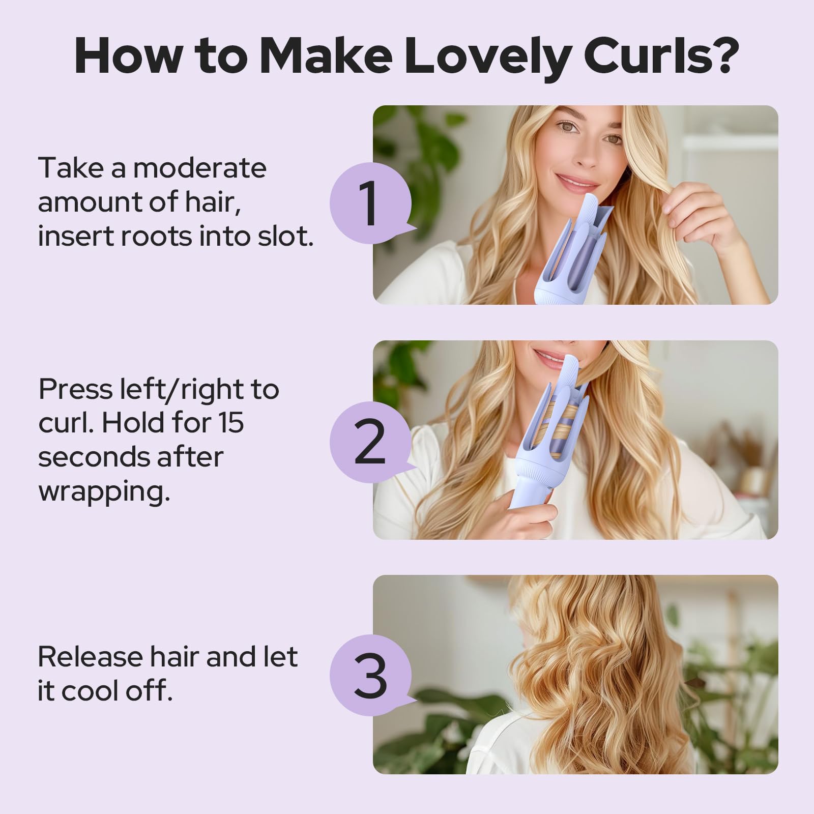 COSTAR Auto Hair Curler - 10 Temperature Settings, 15S Fast Heating, Anti-Scald & Anti-Tangle Rotating Curling Wand with Auto Shut-Off for Perfect Curls - Purple | Salon-Quality Styling at Home for Parties, Weddings & Daily Looks