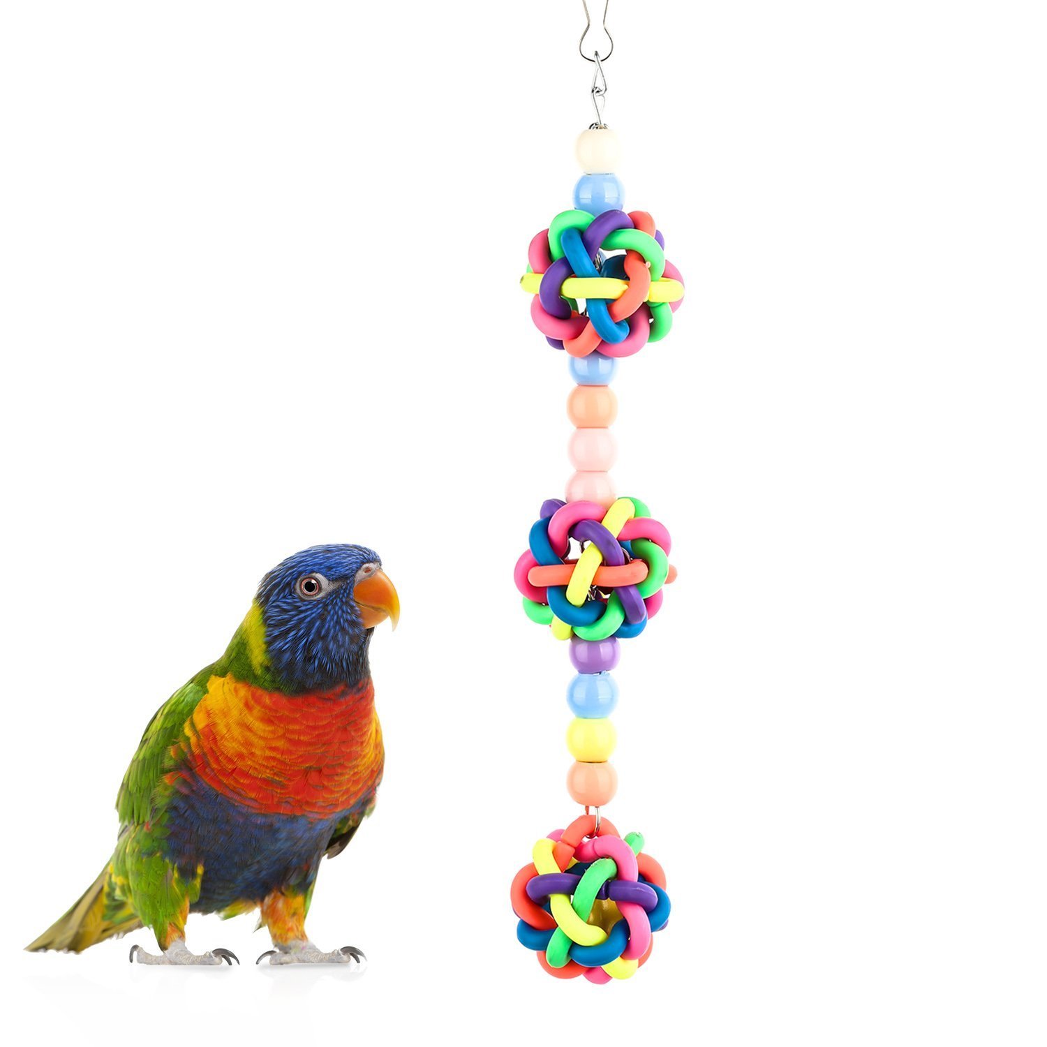 Colorful Parrot Chew Toys with Bells - Round Bead Bird Cage Toys for Small Parakeets, Cockatiels & Conures | Perfect for Playtime, Training & Mental Stimulation